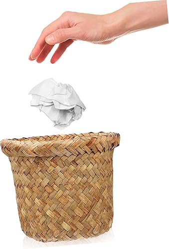 Miniatura 7 de Zerodeko Cesta de basura tejida de mimbre para decoración de oficina, contenedor de basura rústico, cesta de flores para baño, cocina, hogar,