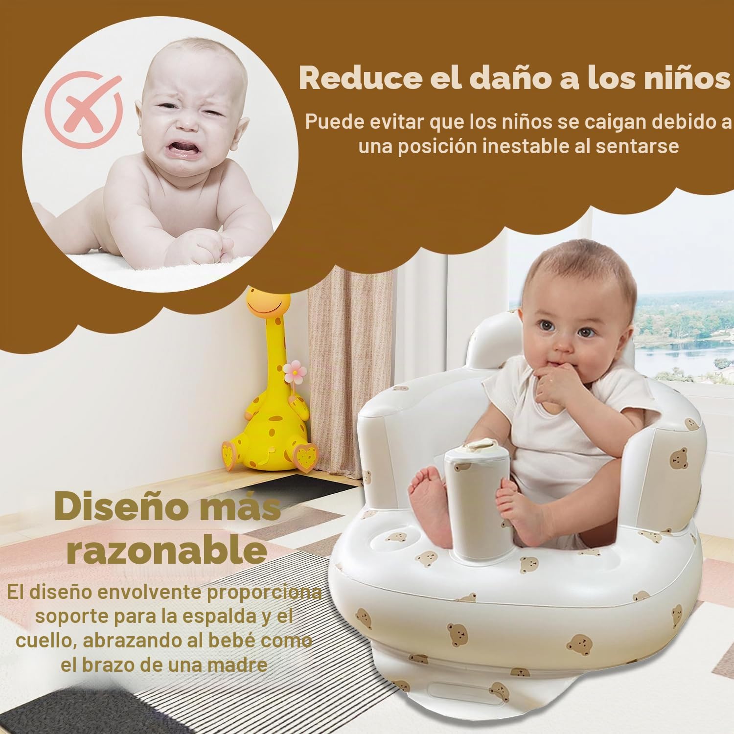 Asiento Inflable para Bebé, Silla Portátil Inflable Para Bebé, Silla de ducha g-onflable para Niños, Asiento de Sofá Para B-Ebé, Asiento De Piso G-onflable, para niños pequeños de 3 + meses
