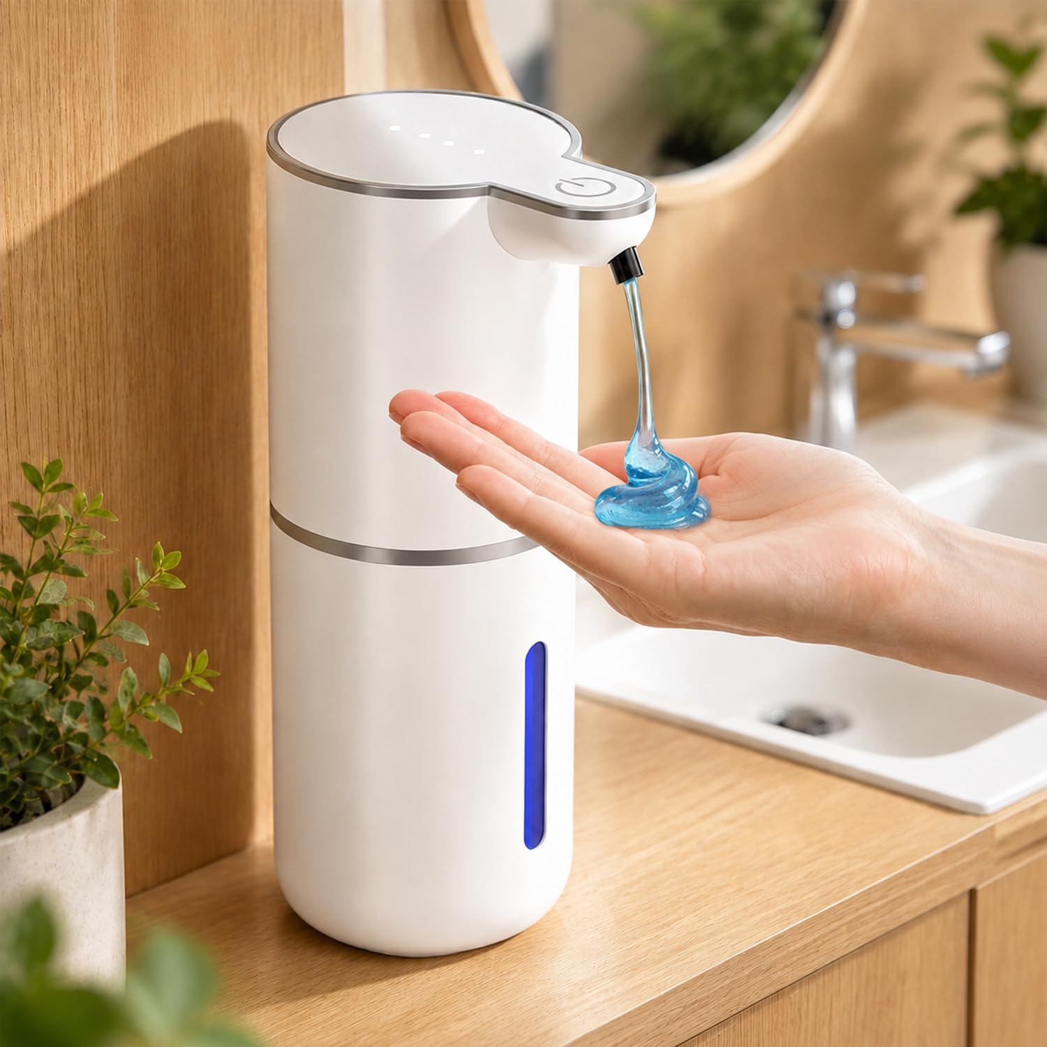 Amyzavls Seifenspender Automatisch für Schaum, Wandbefestigung Berührungslos Elektrischer Seifenspender mit Sensor, 4-stufige, USB Wiederaufladbar, 380ml, für Bad, Küche und Toilette, Perlweiß
