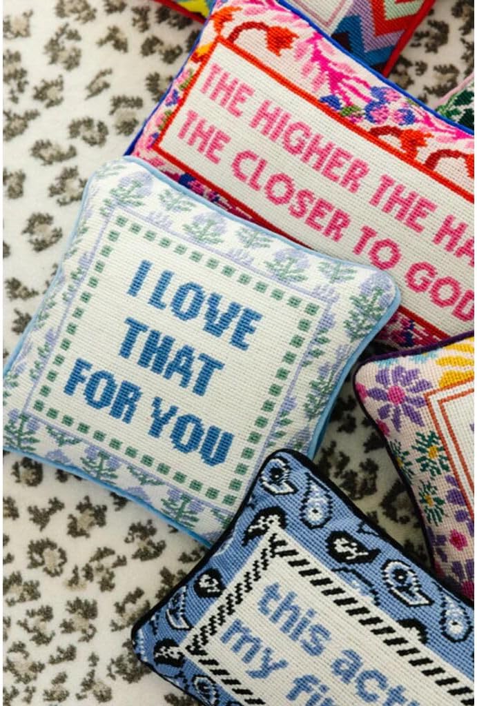 FURBISH Needlepoint Decorative Throw Pillow - Love That for You - 10" x 10" - Small Embroidered Accent Pillow for Bed, Chair, Couch, Sofa - Eclectic Home Decor