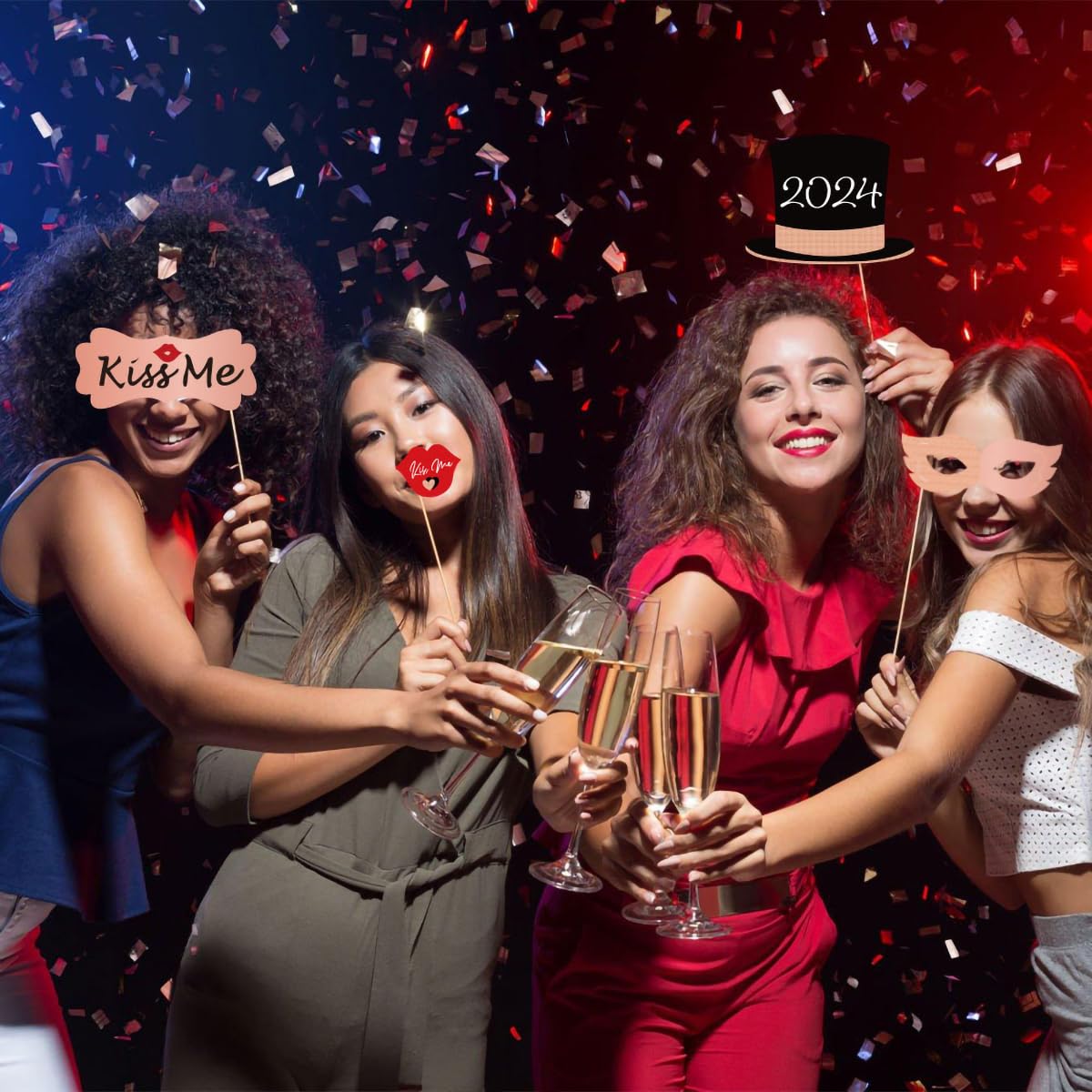 Lot De 60 Accessoires Pour Photomaton Du Nouvel An 2024, Rose Drôle