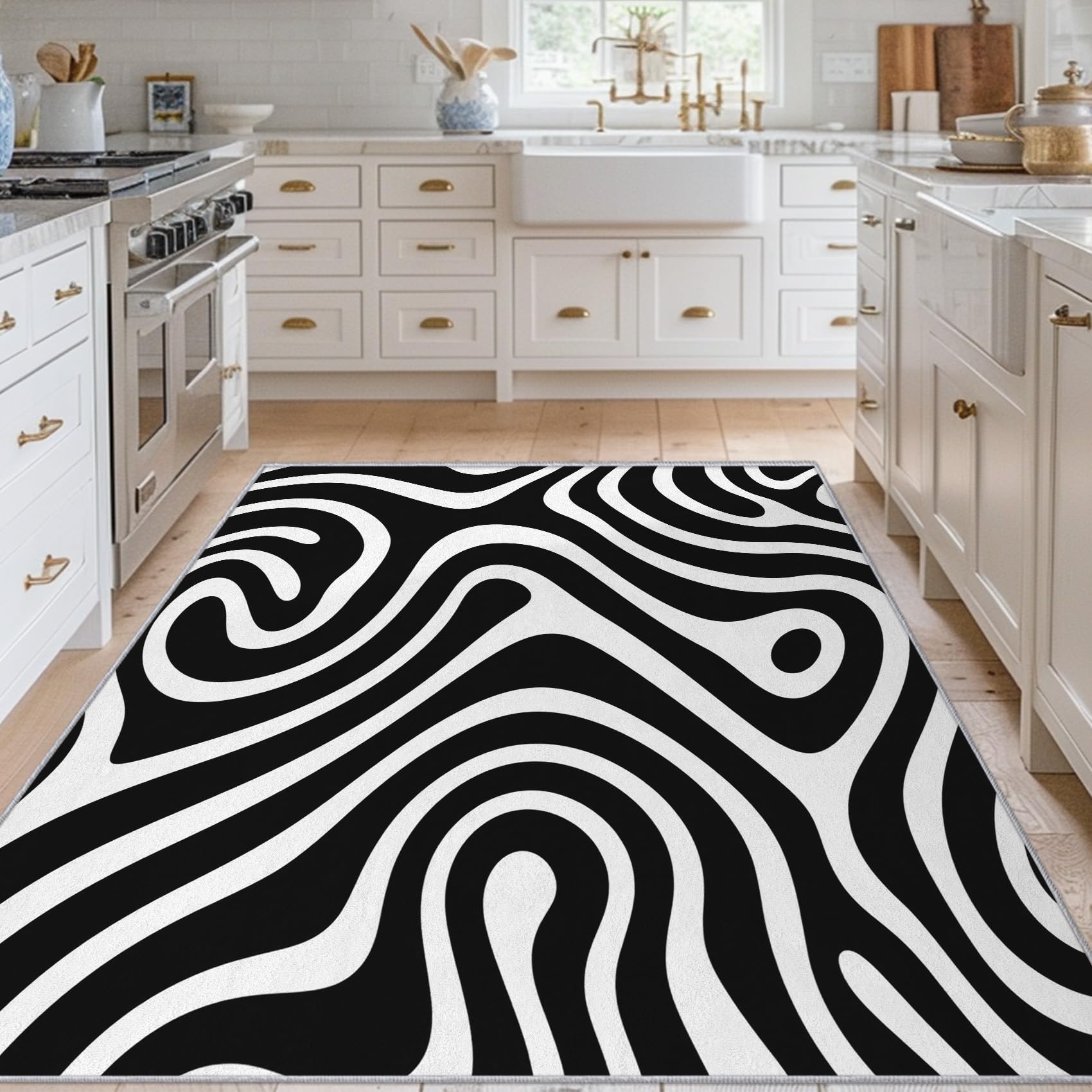 Générique Tapis Tourbillon Noir Blanc, 120x170 cm