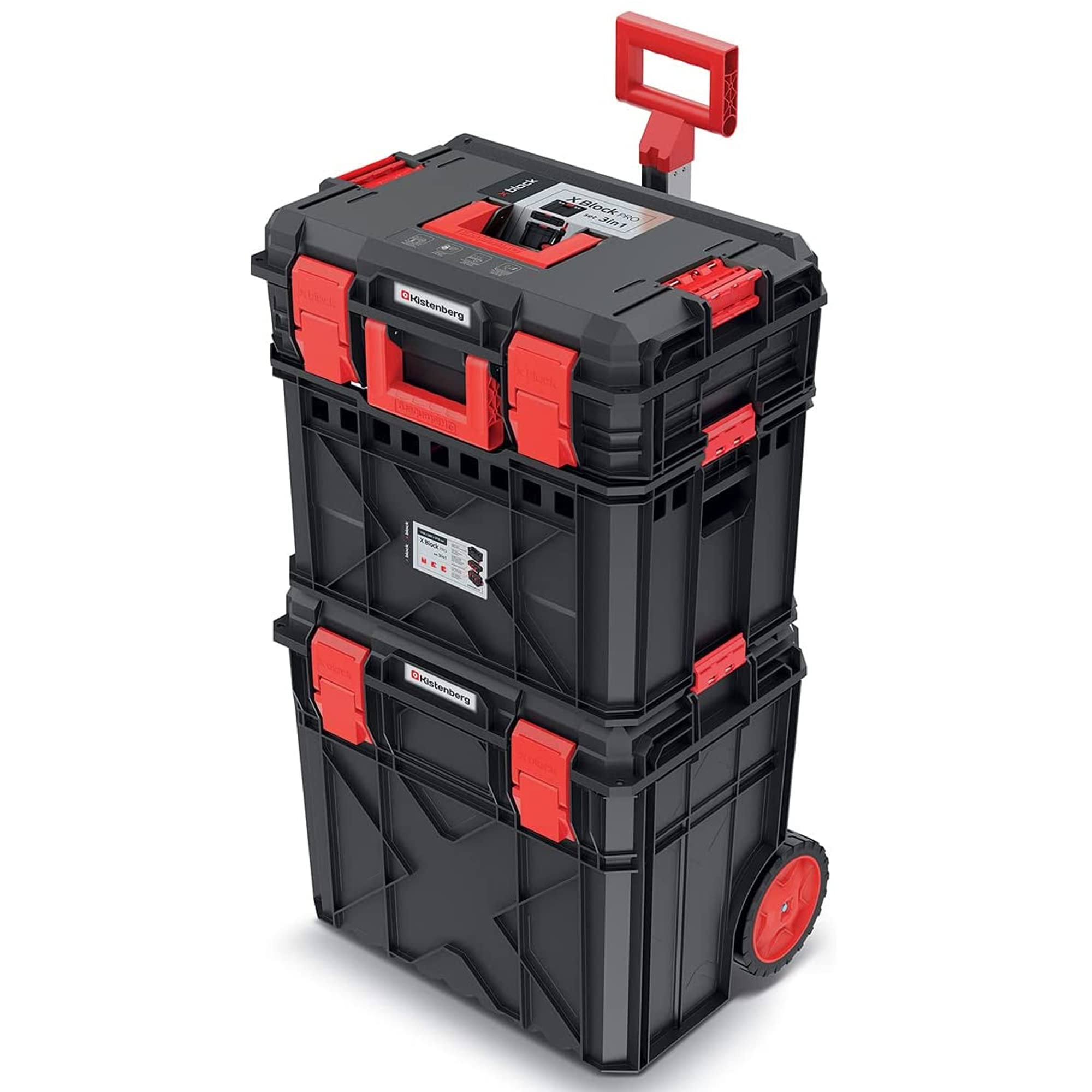 3-in-1 Tool Box Set Rolling Workshop Tool Box Waterproof and Dustproof Plastic 546 x 380 x 970 mm