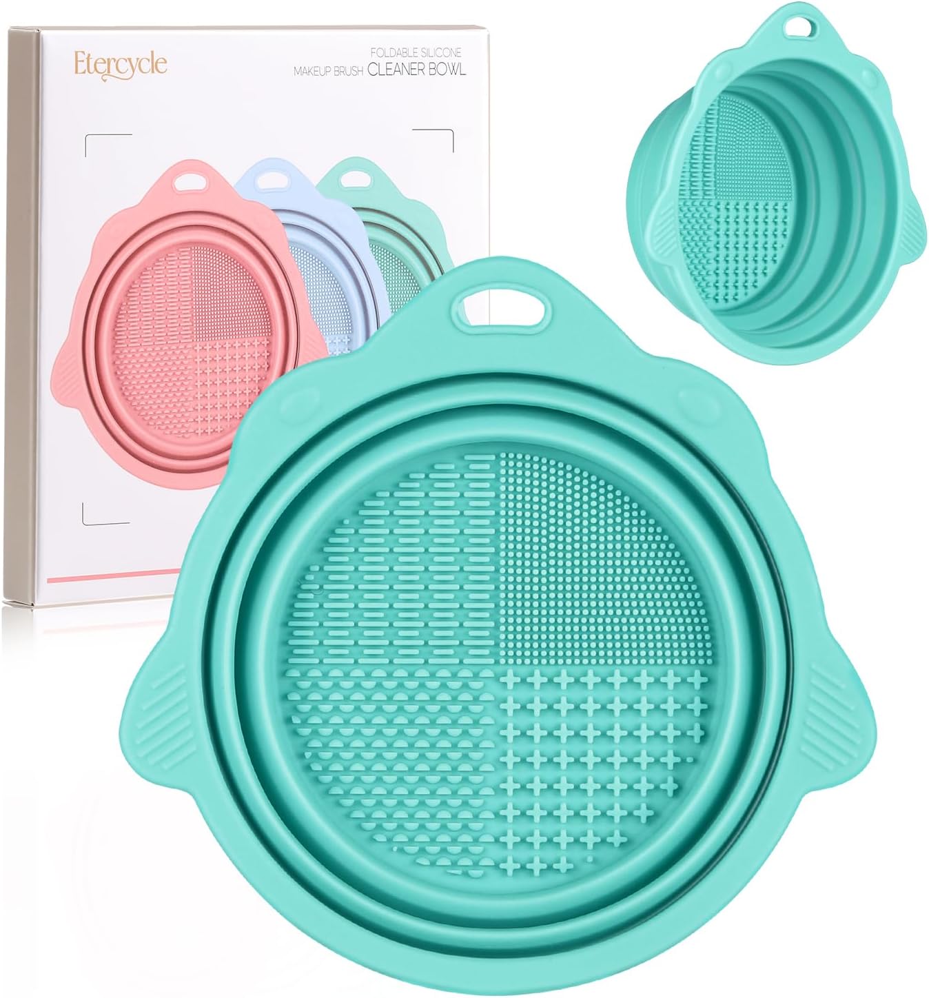 Makeup Brush Cleaner, Etercycle Foldable Silicone Brush Cleaner Bowl Srubber, Portable Washing Tools for Makeup Brush,Powder Puff,Sponge (Green)