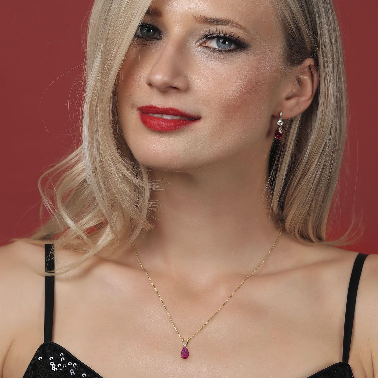 Gem Stone King 14K Yellow Gold Personalized and Customized Teardrop Pendant Necklace for Women | Gemstone Birthstone and Lab Grown Diamond | 9X6MM Pear Shape | With 18 Inch Chain - Image 4