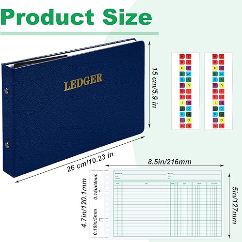 Miniatura 9 de Skyygemm Carpeta de libro mayor con 200 hojas de libro mayor de 5 x 8.5 pulgadas, pequeñas pestañas de índice para contabilidad contable, libro de