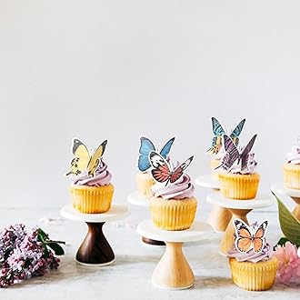 60 PCS Edible Butterfly Cupcake Toppers Wafer Paper Butterflies Cupcake Picks Butterfly Birthday Decorations for Edible Butterflies Theme Birthday Wedding Party Cake Decoration Supplies Colorful