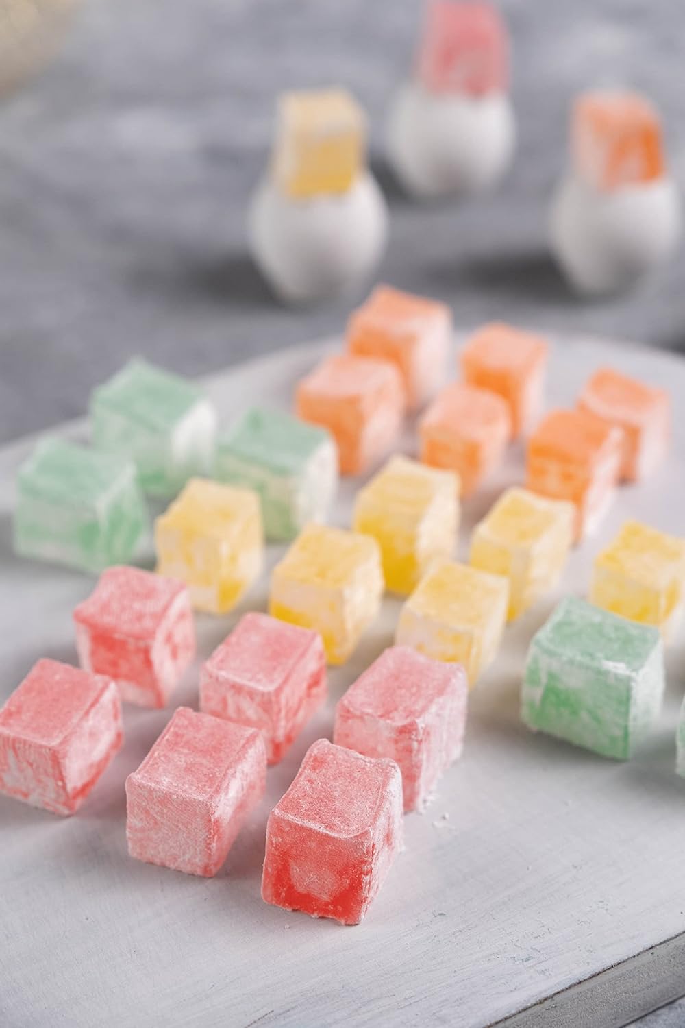 Mughe Gourmet Turkish Delight Candy Elegant Gift Box - 13.05oz-370g-40pc - Halal, Vegan Lokum Fruit Flavors Rose, Strawberry, Lemon, Orange, Mint - Gifts for Special Occasions, Mother's Day, Birthdays