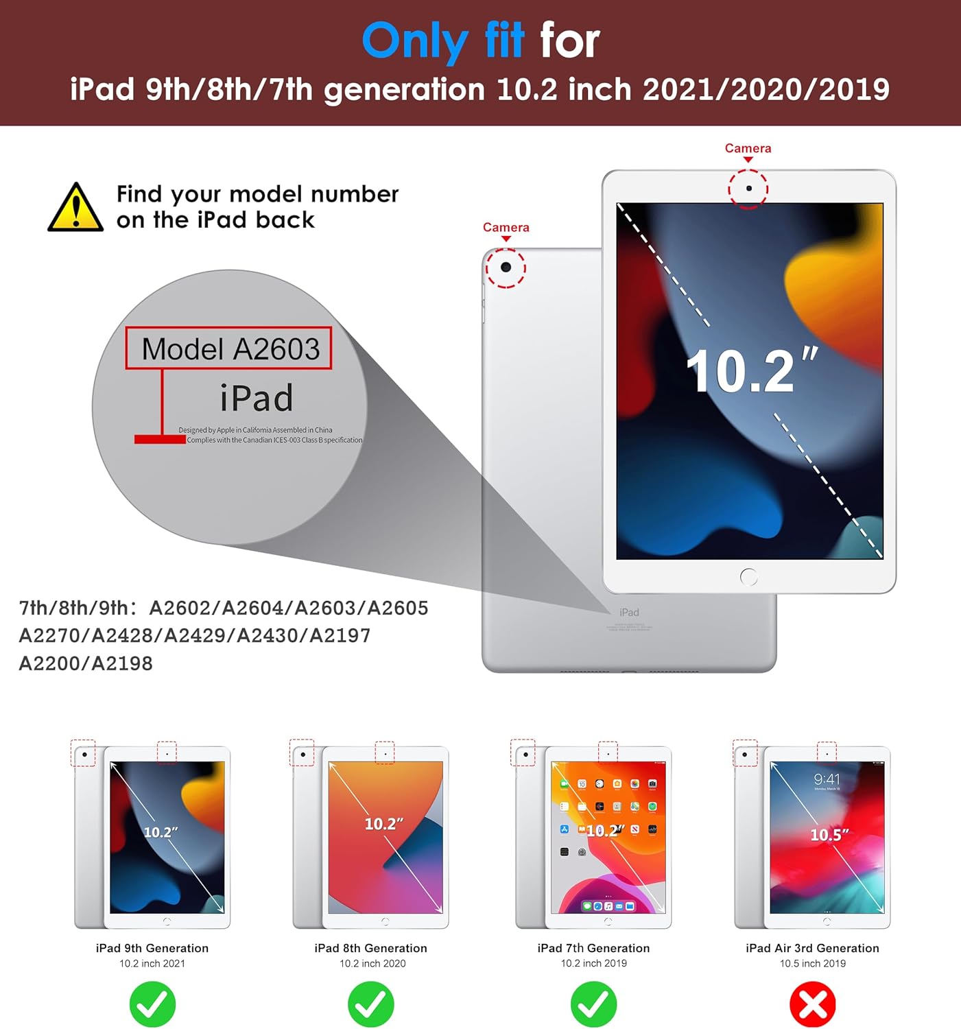 DTTO Rotating Case for iPad 9th/8th/7th Generation 10.2 Inch 2021/2020/2019, 360 Degree Swiveling Premium Leather Folio Stand Cover with Pencil Holder - Auto Wake/Sleep and Hand Strap, Burgundy Red