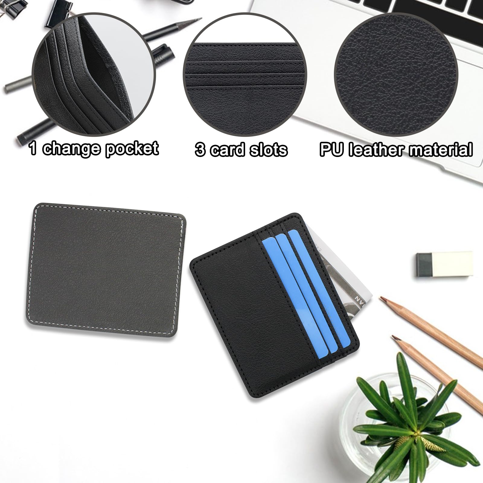 WisePoint Credit Card Holder for Men, PU Leather Small Card Holder Wallet for Men RFID Blocking Slim Card Holder, 4 Card Slots Small Credit Card Wallet for Cards, Business, Travel, Shopping (black)