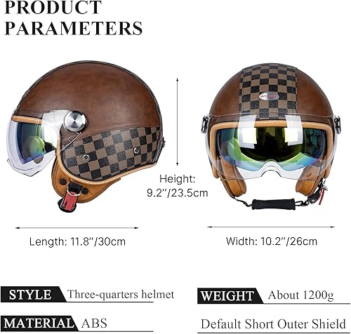 Miniatura 7 de Casco de Motocicleta de Doble Visera 34 de Cara Abierta para Hombres y Mujeres, Aprobado por DOT, Casco Semi-Abierto Retro Unisex, Casco de