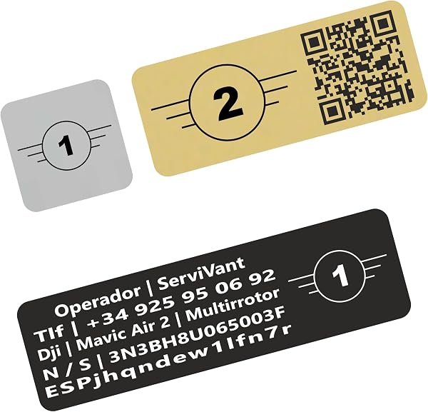SERVIVANT ● Pack 1 Uds. ● Placa Identificativa para Drones ● Placas para Dron CUMPLEN requisitos normativa EASA ● Tamaño Personalizados para Todos los Modelos de drone (Marcado de Clase EASA) - 1