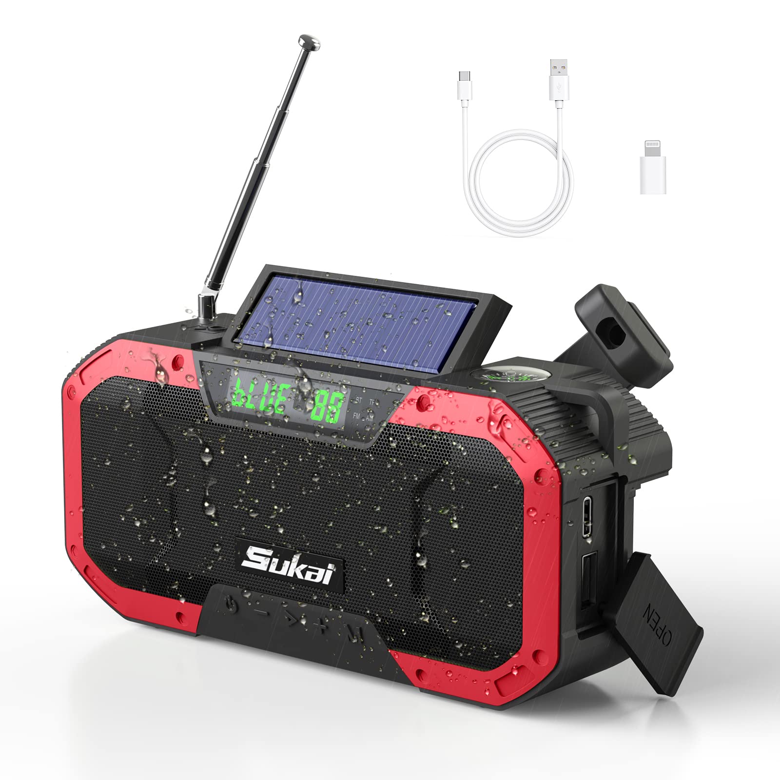 Amazon.co.jp: Sukai 防災ラジオ スマホ充電 ソーラー発電 手回し