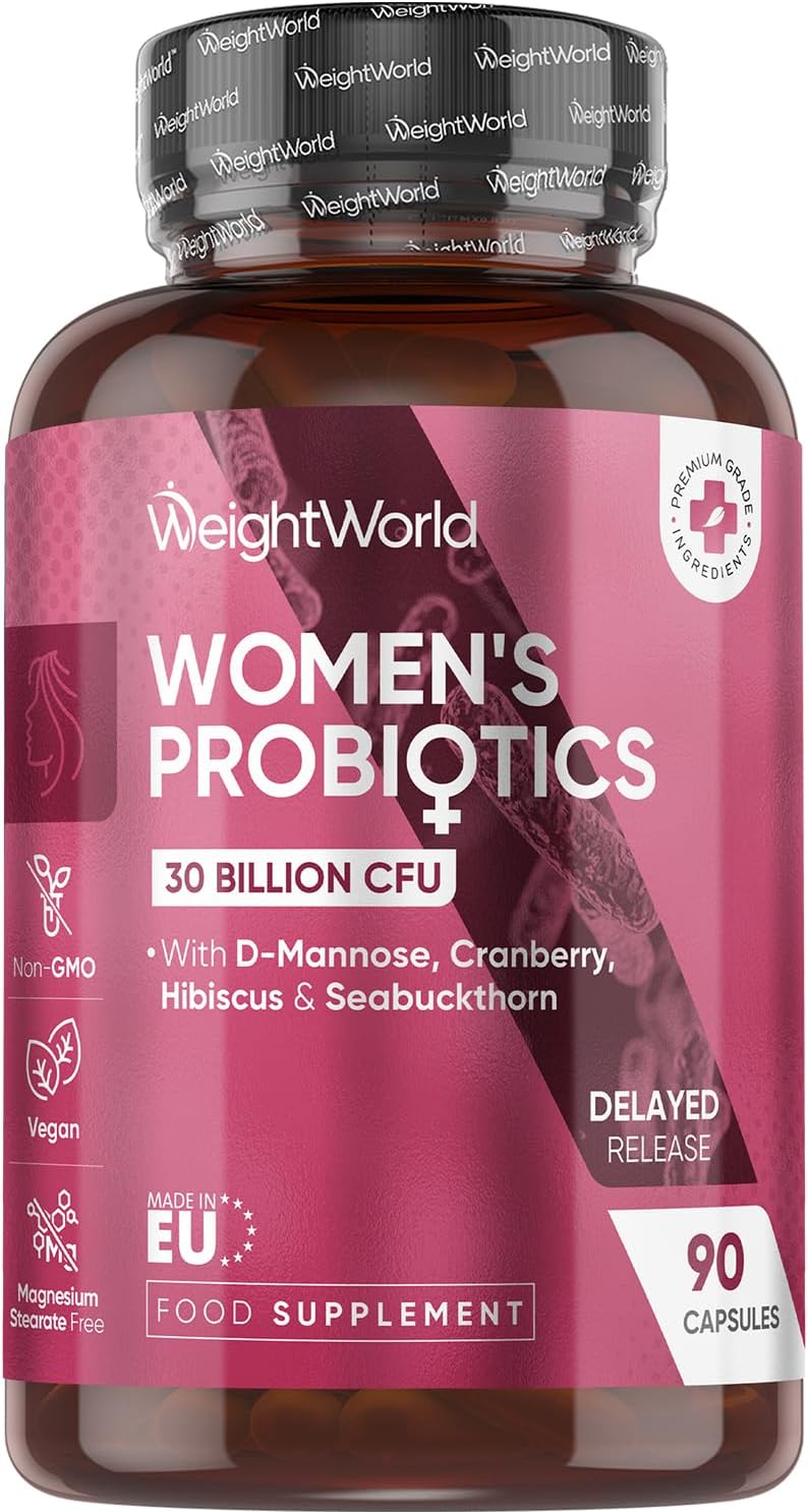 Women Probiotics Capsules – 30 Billion CFU – 90 Delayed Release Capsules – Added with D-Mannose, Cranberry, Hibiscus & Seabuckthorn Extracts – Vegan Intimate Probiotics for Women