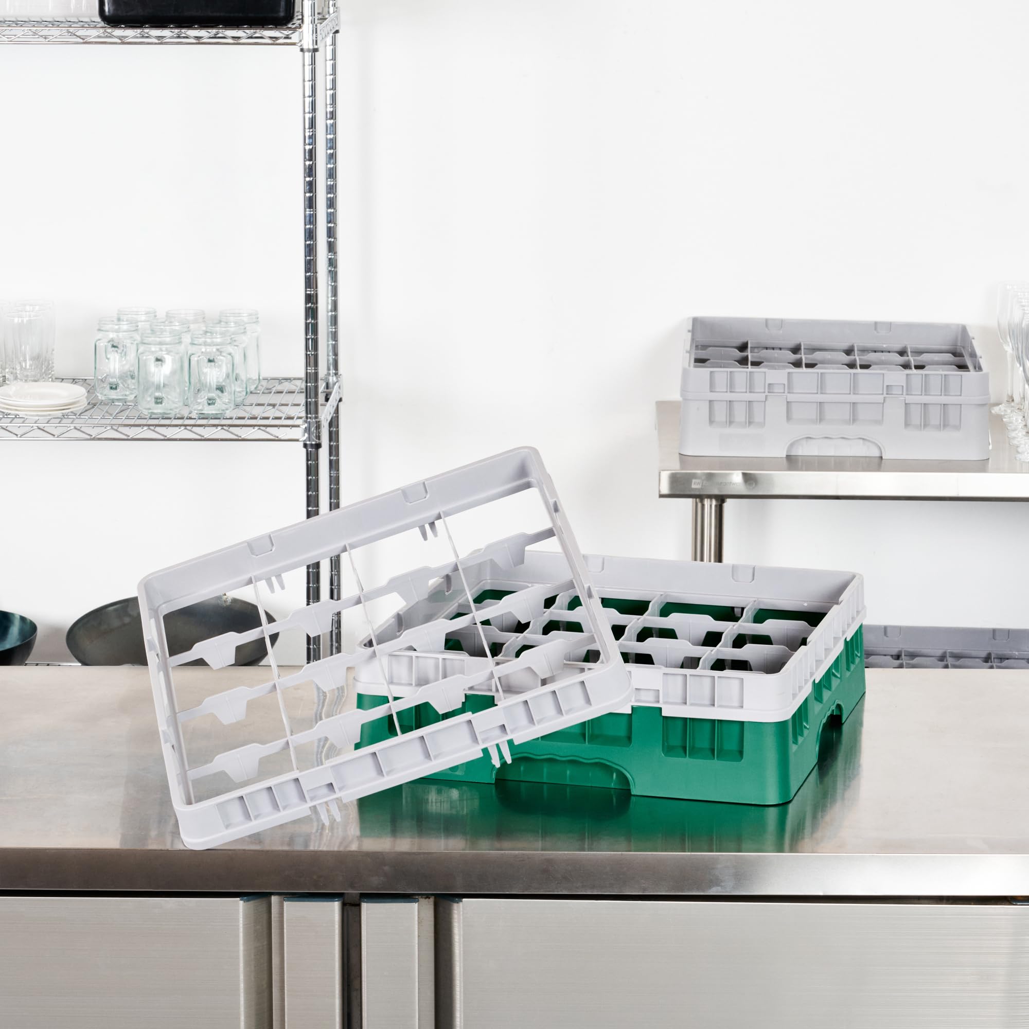 Restaurantware Propre Tek Prolongateur de rack en verre professionnel demi-goutte, 1 pièce 16 compartiments en polypropylène robuste pour lave-vaisselle, restaurants, cafétérias et cuisines