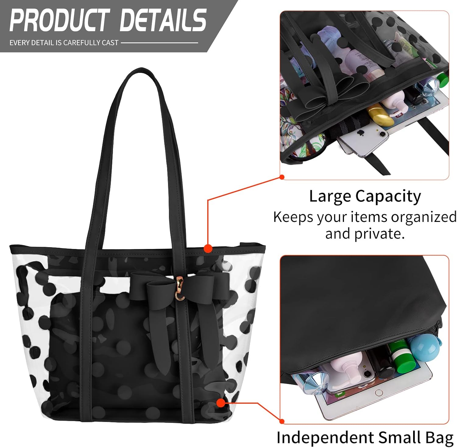 Women Waterproof PVC Clear Tote Bags Shoulder Handbag Beach Bag Shopping Work Bag - Image 4