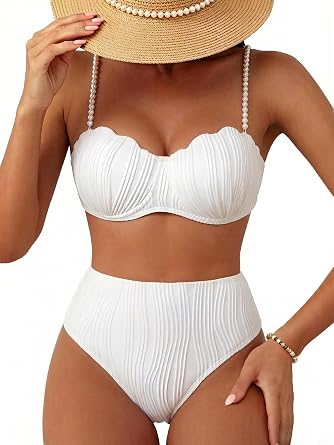 Jolefille High Waisted Bikini Sets for Women 2 Piece Underwire Swimsuits Tummy Control Bathing Suit Bandeau Teen Girl