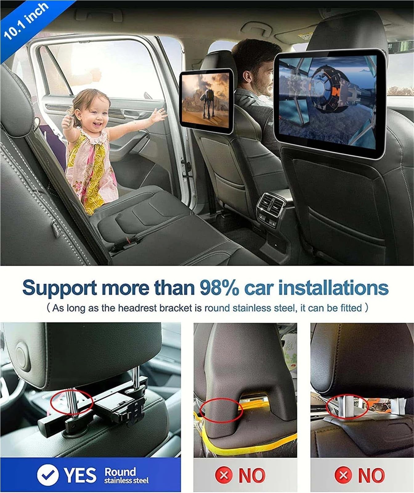 Pantallas de Coche Monitor de Asiento Trasero Reposacabezas Pantalla de TV Auto CarPlay WiFi Reproductor de películas y Videos en línea(2Units Full Screen)