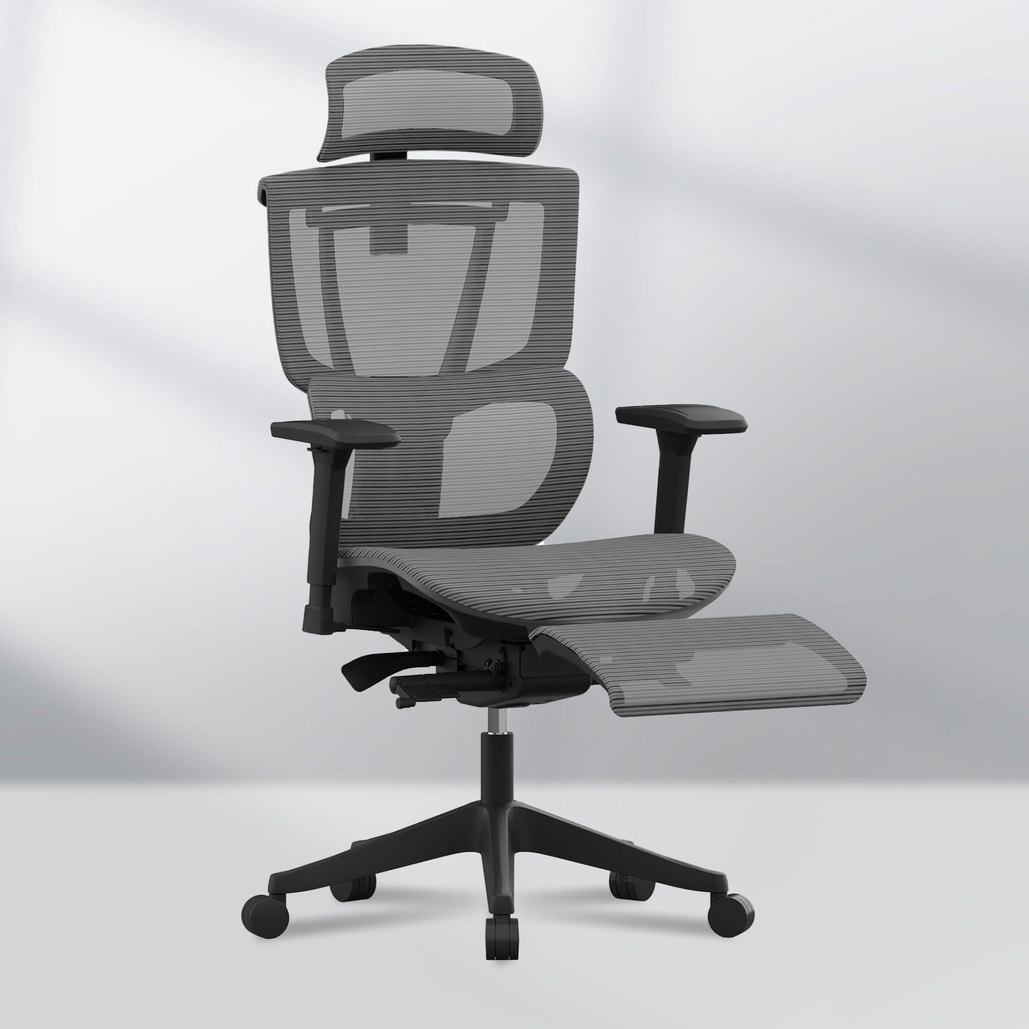 FLEXISPOT C7 Premium Ergonomic Office Chair - Adjustable 3D Armrests, Dynamic Lumbar Support, Recline & Tilt Function, Mesh Seat, Footrest, for Home & Office Use, Black & Grey