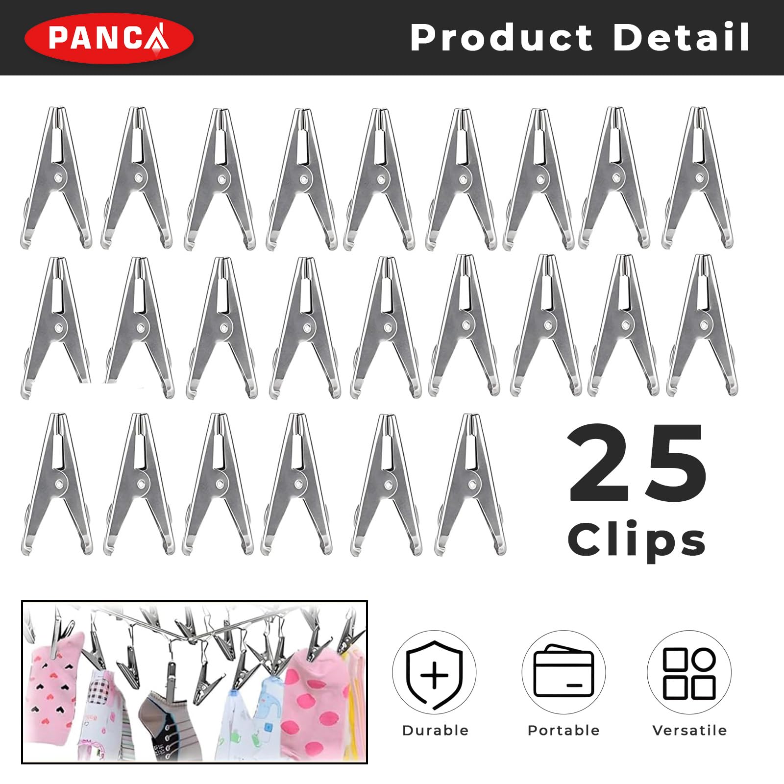 PANCA 25 Clips Edelstahl Tuch Trockenbügel | Quadratischer Wäscheständer mit Haken für Babykleidung, Unterwäsche & kleine Wäschestücke | Platzsparendes Hängetrocknergestell für Zuhause