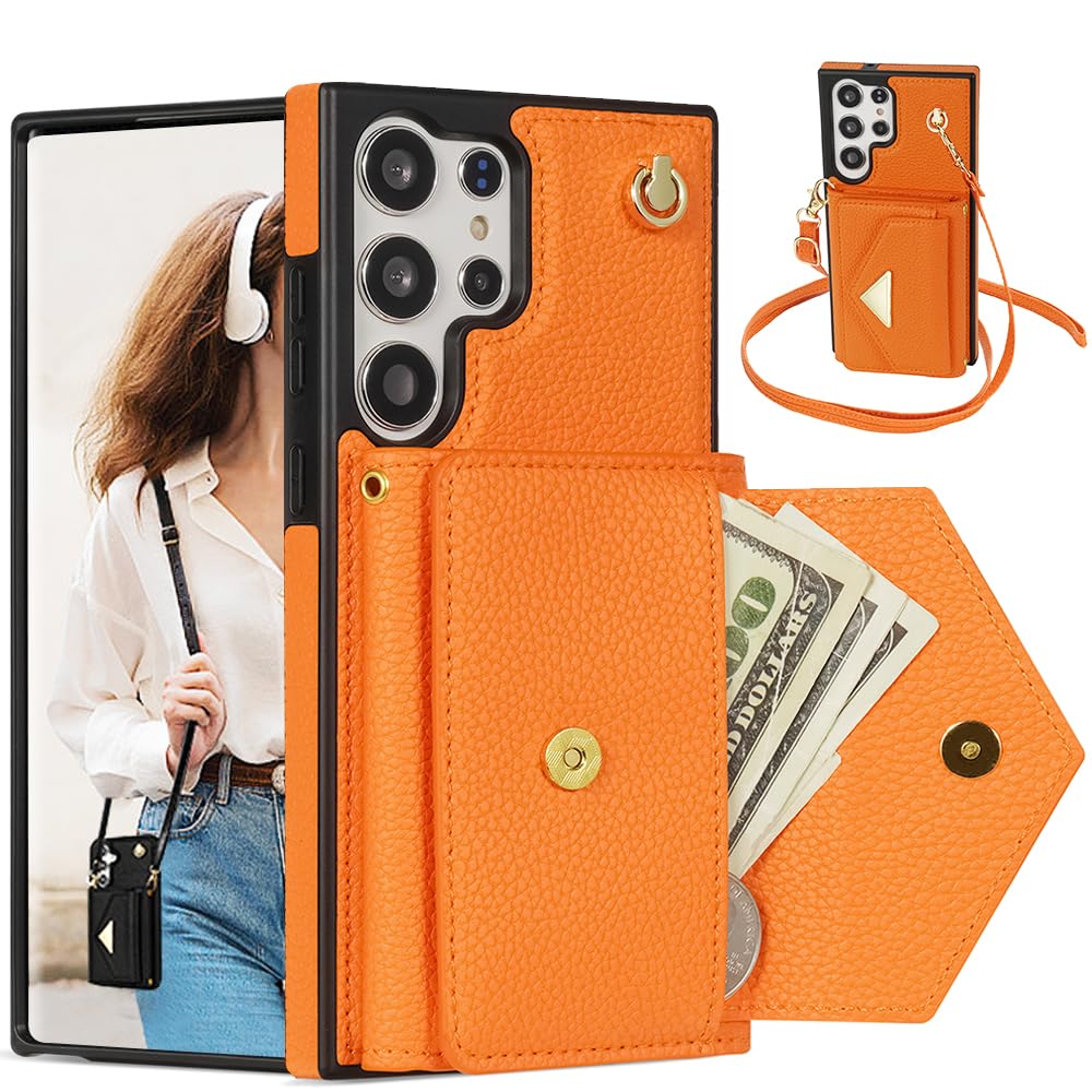 Kruysozz Crossbody Wallet Case for Samsung Galaxy S25 Ultra, Leather Flip Phone Cover for Samsung S25 Ultra with Card Holder, Shockproof Purse Case