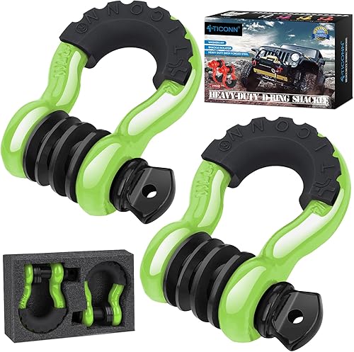 TICONN Paquete de 2 grilletes de anillo en D con pasador de tornillo de 78 pulgadas, 57,000 libras, resistencia a la rotura, grilletes de 34