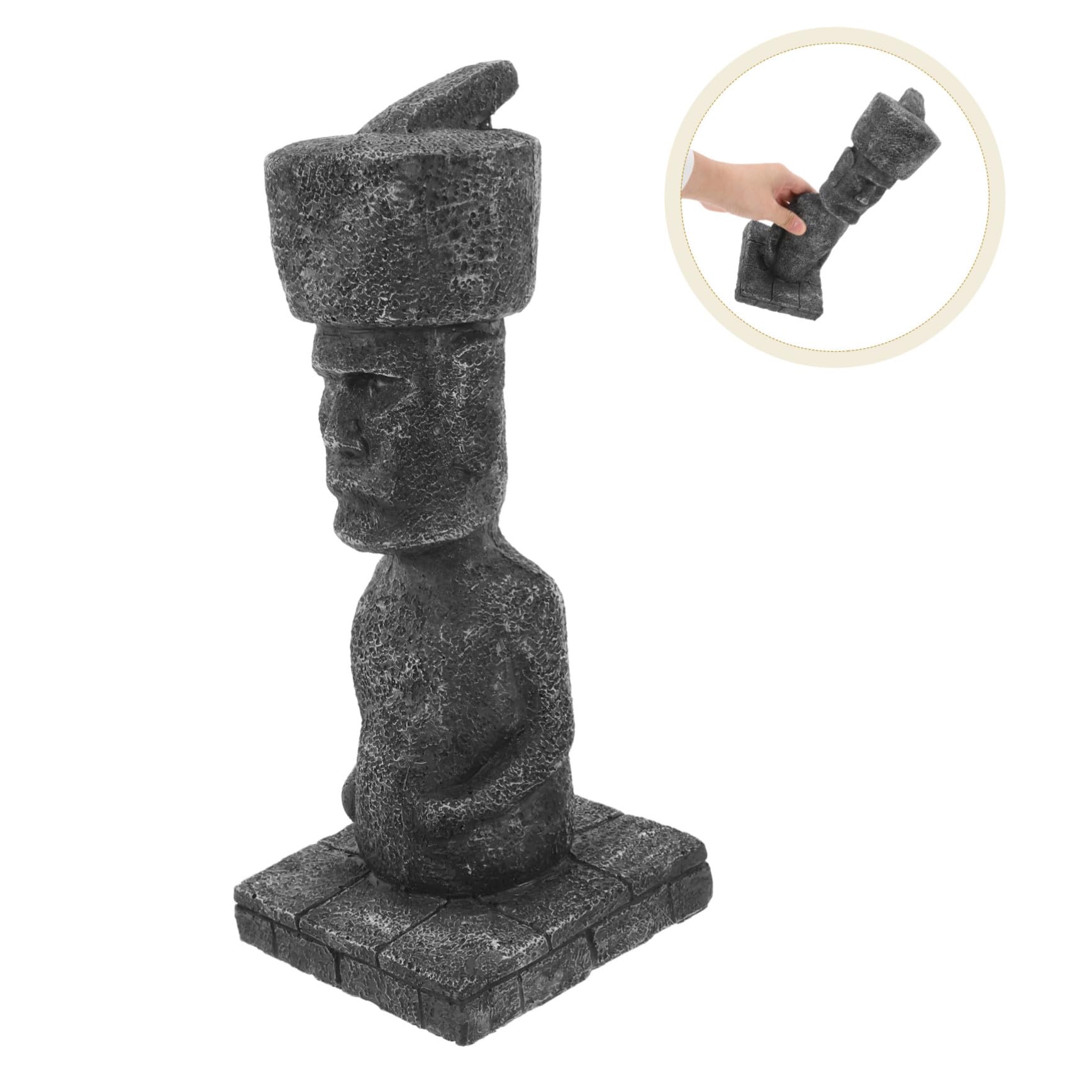 BESTYASH Statua Moai di Isola di Pasqua Ornamento Roccioso per Acquario Decorazione Acquario Scultura Testa Moai Figura in Pietra Decorazione Giardino