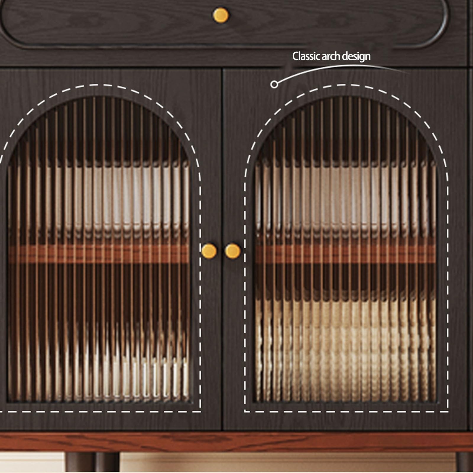 Buffet Cuisine, Meuble de Rangement D'appoint Style Années Portes Vitrées, Vaisselier avec Tiroirs, Grande Table de Bar/Coiffeuse(160cm/63in)