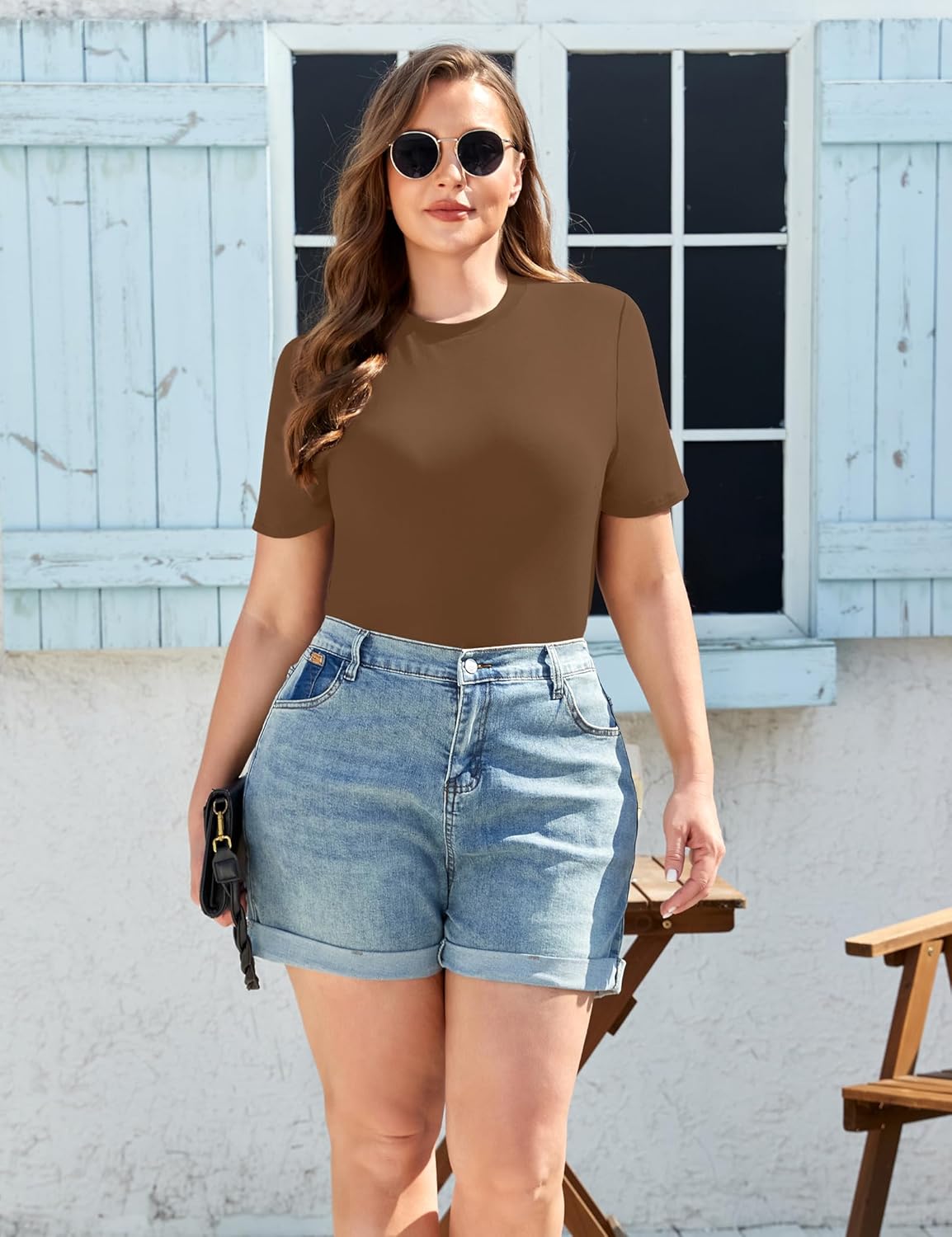 COOTRY Women's Plus Size Short Sleeve Shirts Crew Neck Slim Fitted Casual Basic Tops Summer Clothes 2026 - Image 3