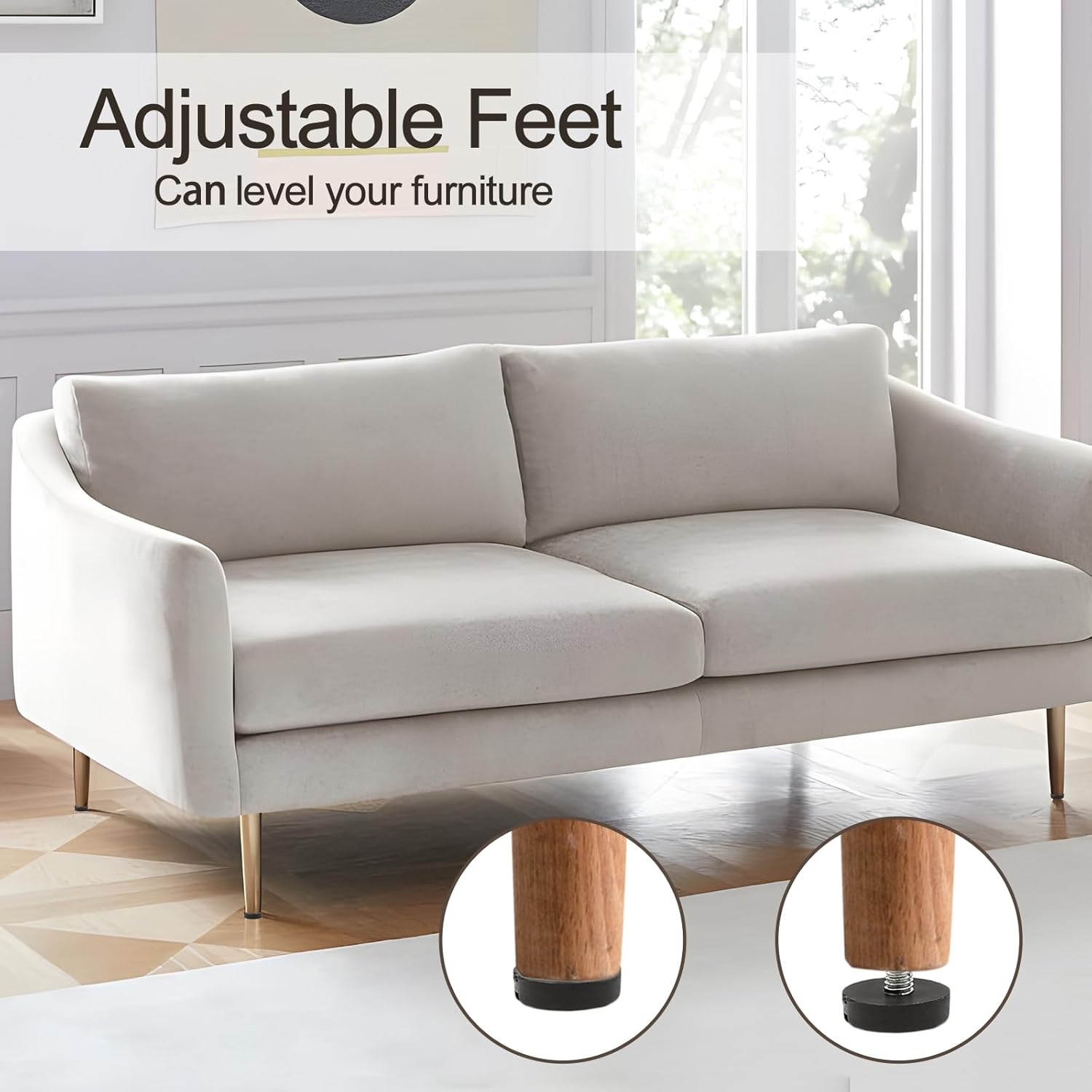 8 Pcs M6 x 15mm Black Furniture Levelers, Modern Square Adjustable Feet for Chairs, Tables, Desks, Cabinets, Benches, Stools, Shelves, Patio Furniture, Indoor, Outdoor