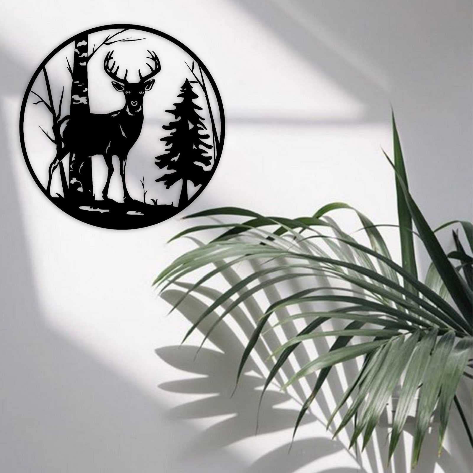 GOODLUKY Art Mural en Métal,Cerf dans La Forêt Décoration
