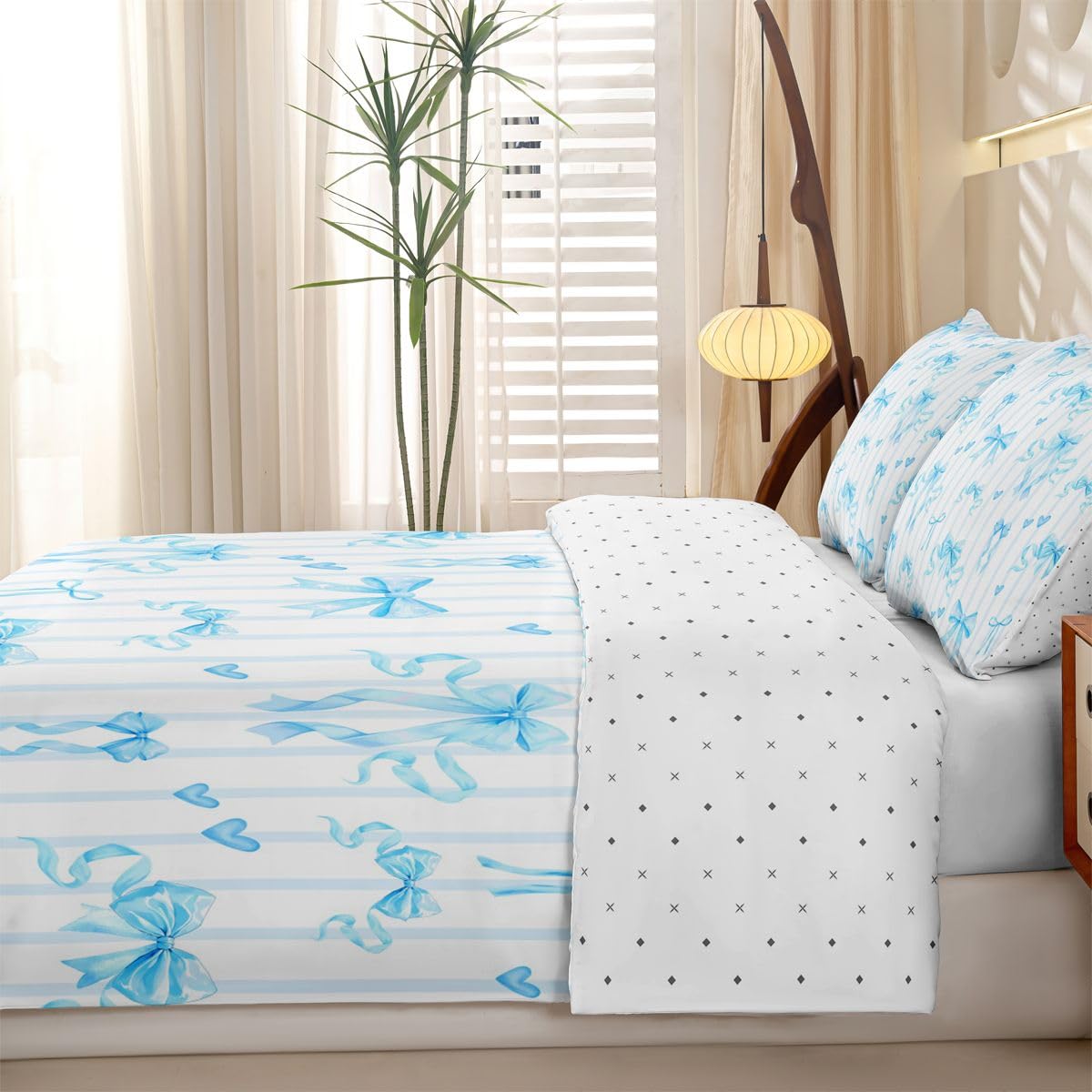 Homewish Süße Blaue Schleife Schleifchen Bettwäsche 155x220 4teilig
