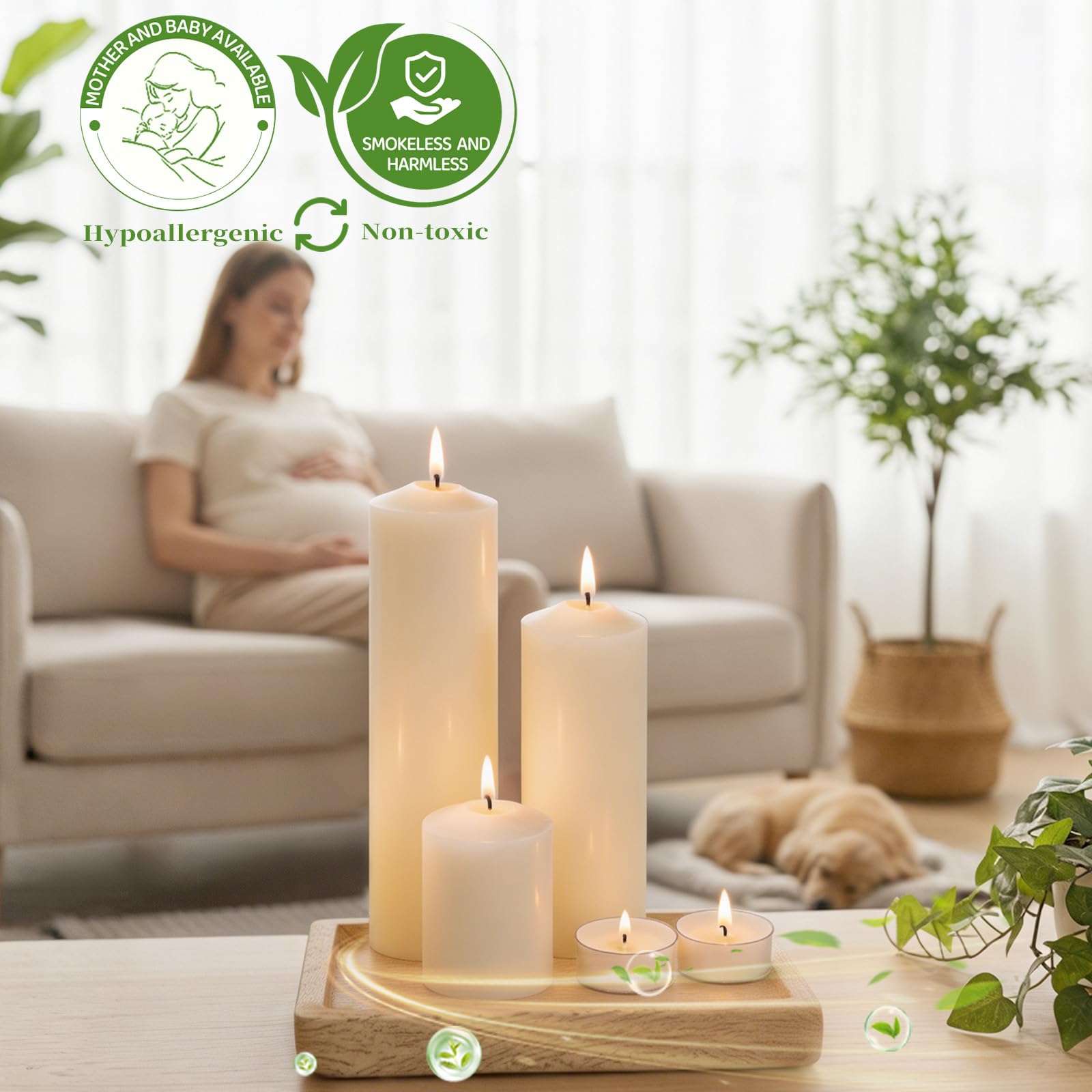 Juego de 18 velas de cera de soja, pilares blancos sin perfume (2 x 3, 2 x 6, 2 x 8 pulgadas) y 12 velas de té, larga combustión limpia, velas de soja natural sin humo para bodas, fiestas, hogar, mesa