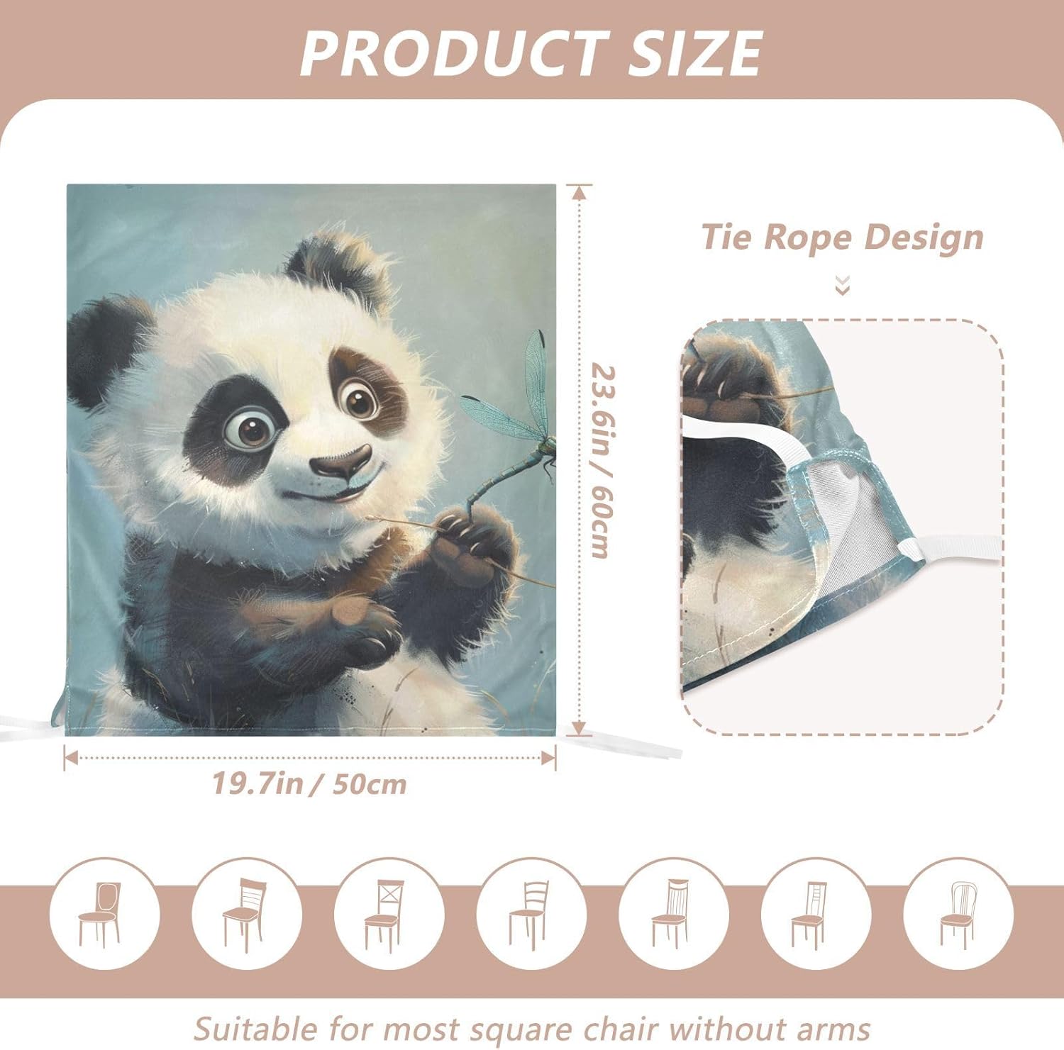 ALAZA Cute Panda Play with Dragonfly Chair Back Cover Set of 6, Washable Reusable Removable Chair Slipcovers Decorative Chair Cover for Home Kitchen Wedding Party