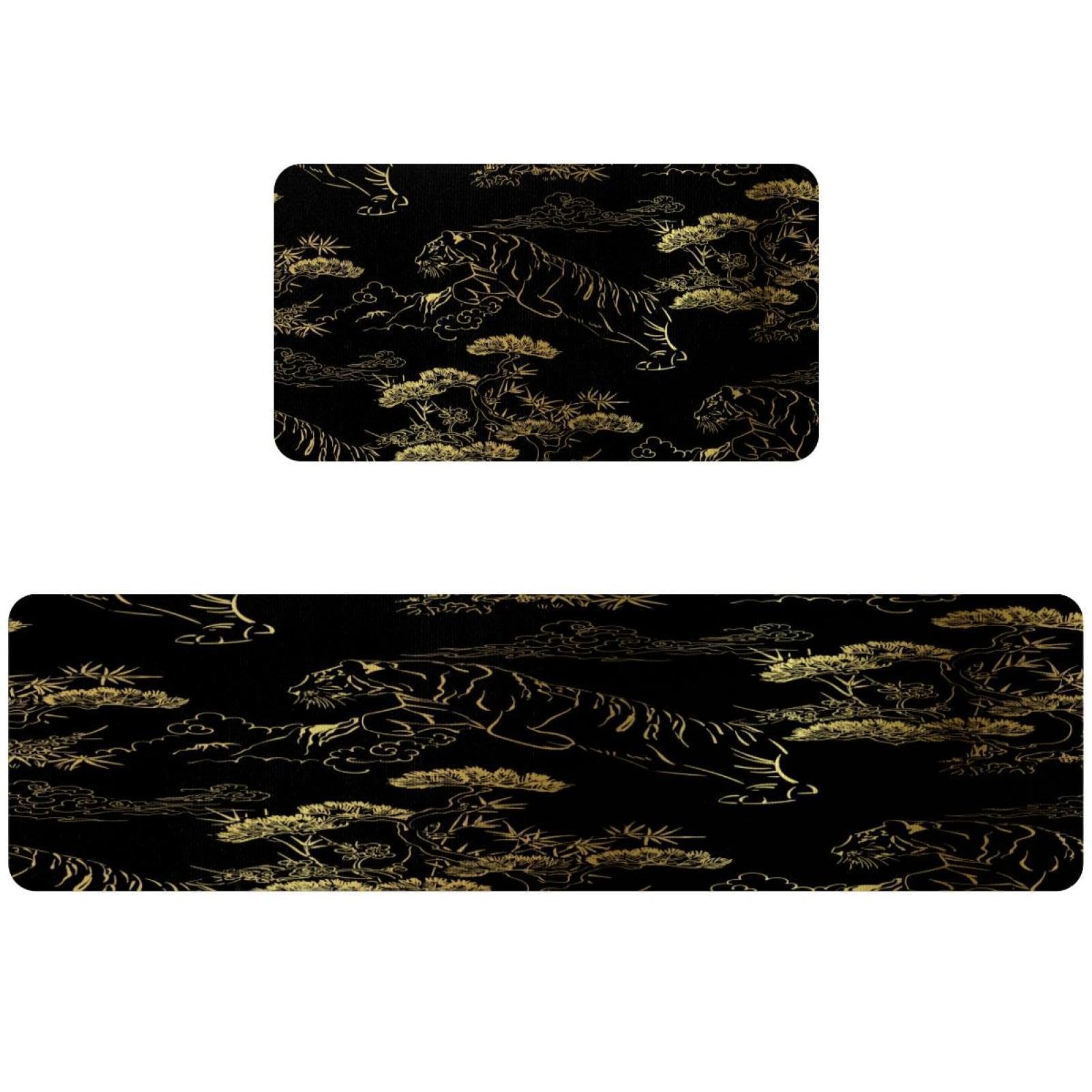 Tapete de cocina absorbente VAPOKF para pasillo y cuarto de lavado con tigre de oro