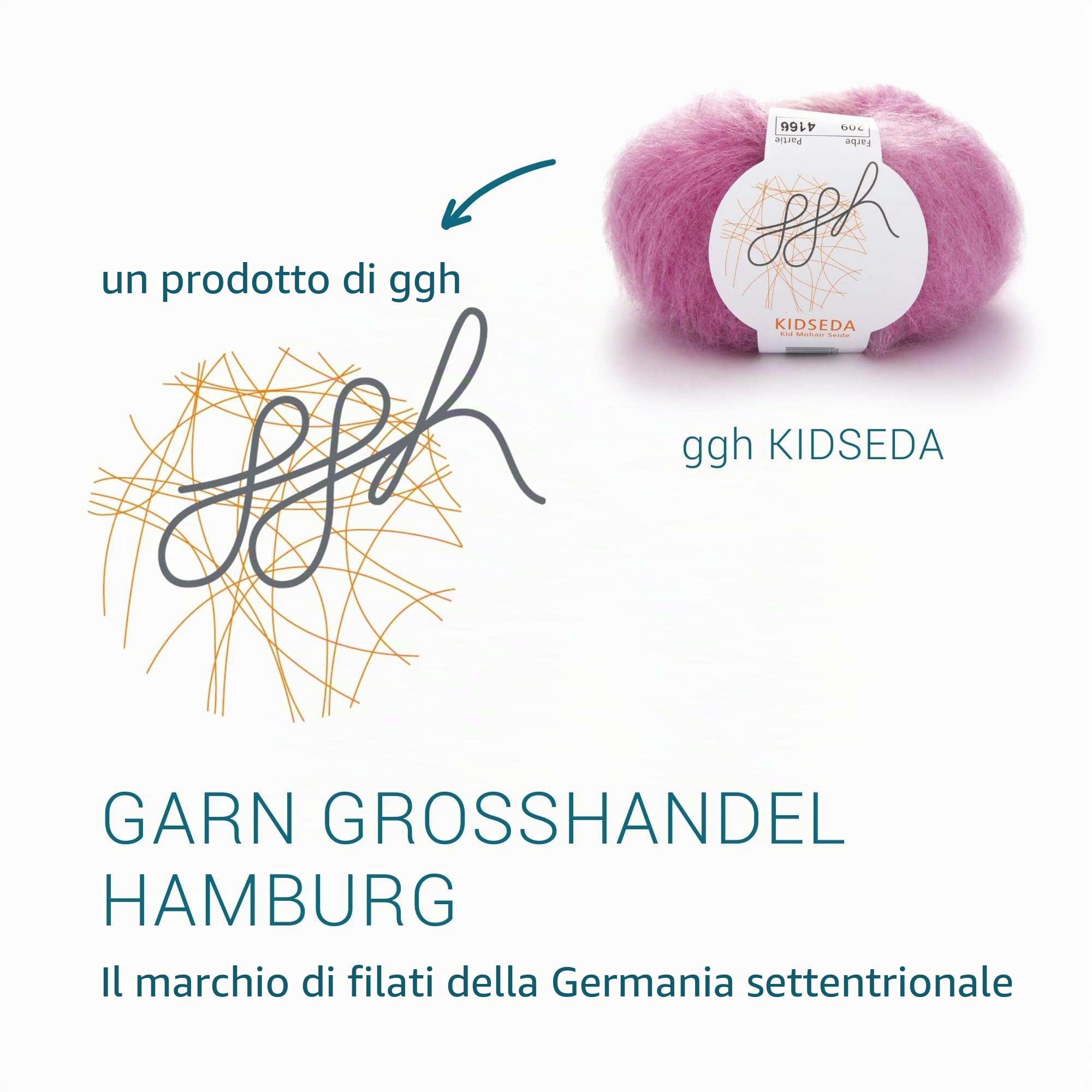 ggh Kidseda Box - 6 gomitoli, lana mohair con seta per lavorare a maglia, colore 209 - Rosamelato
