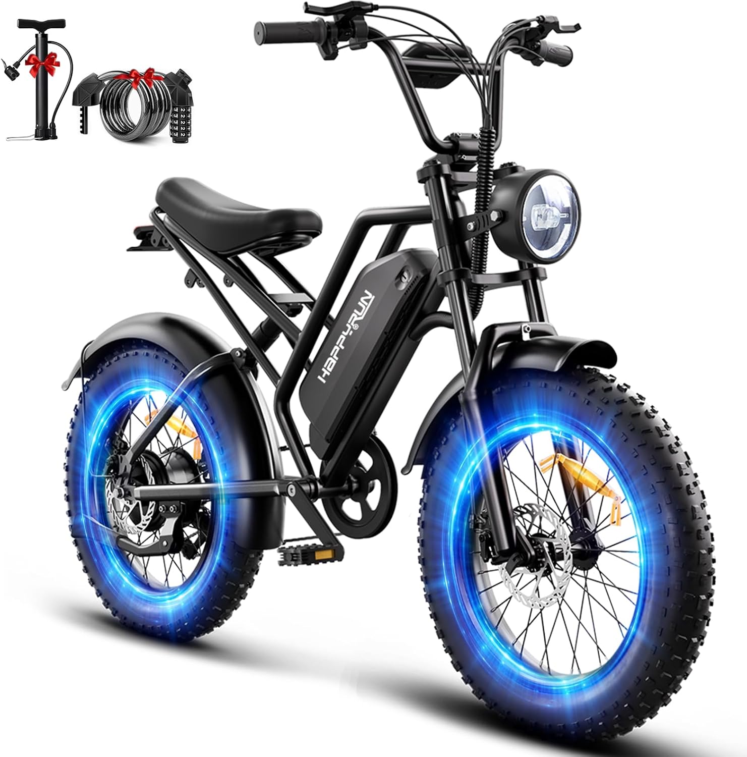 HAPPYRUN Electric Bike,1500W 48V,18Ah E Bikes for Adults Electric 60+ Mile 32MPH Top Speed Electric Motorcycle All Terrain Fat Tire Electric Dirt Bike G50