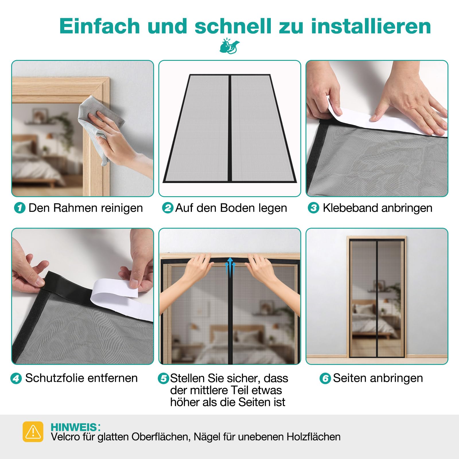 Fliegengitter Balkontür 220x210cm, Magnetische Fliegengitter Tür Ohne Bohren, Lichtdurchlässig, Reißfestes Polyester-Material, Insektenschutz, Einfache Montage, Nicht Kürzbar, Schwarz