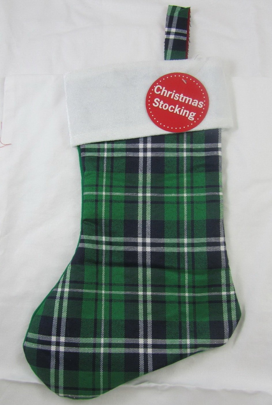 CONCEPT4U® Fancy Christmas/Xmas Tartan Stocking - Green Black White Design (i.e Santa Sack Ideal Pre- Christmas Gift)