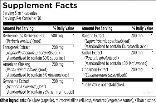 Vista 3 de Designs for Health GlucoSupreme Suplemento herbario – Berberina HCl, Banaba, Ginseng + Extracto de Canela – Suplementos veganos sin OMG