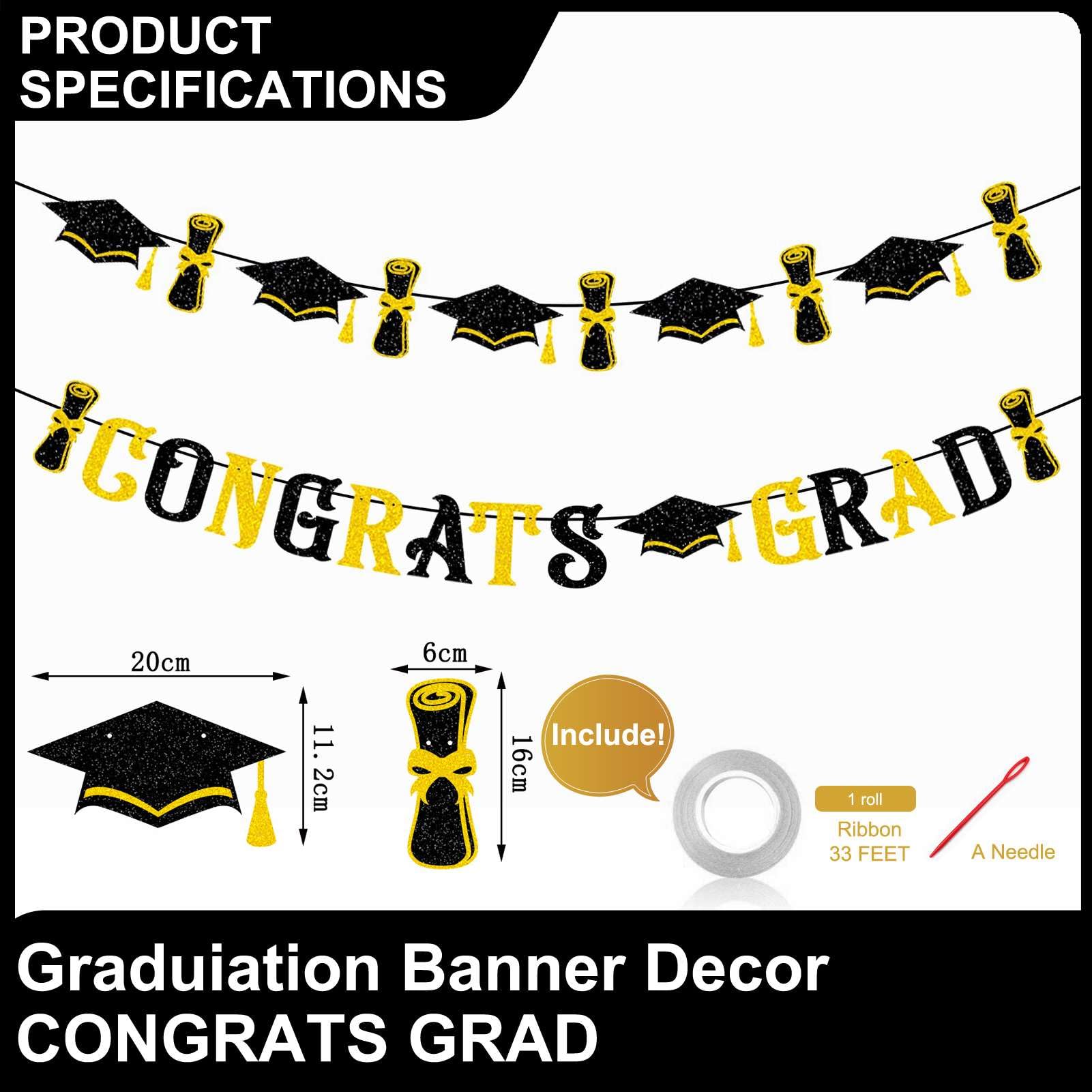 Congrats Grad バナー ケーキ ブラック\u0026ゴールド Amazon.co.jp: Congrats Grad 卒業バナー ブラックとゴールド  卒業背景 2024年 プロム ナイト バナー 吊り下げ装飾 卒業パーティー カレッジ 高校 ホームパーティー用品 : おもちゃ, image size:1601x1601