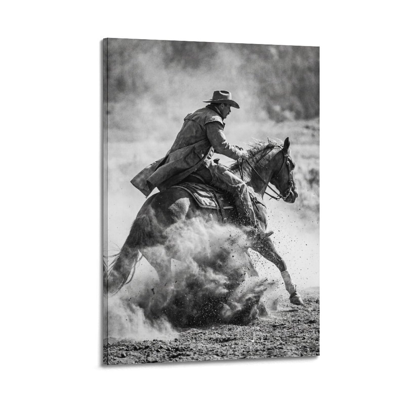 XKUGA Cowboy Horseback Riding Poster Dust Cloud Western Ranch Modern Decorative Canvas Prints - Ideal Wall Art for Family, Man Cave, Game Room, Boys & Girls Bedroom 20x30inch(50x75cm)