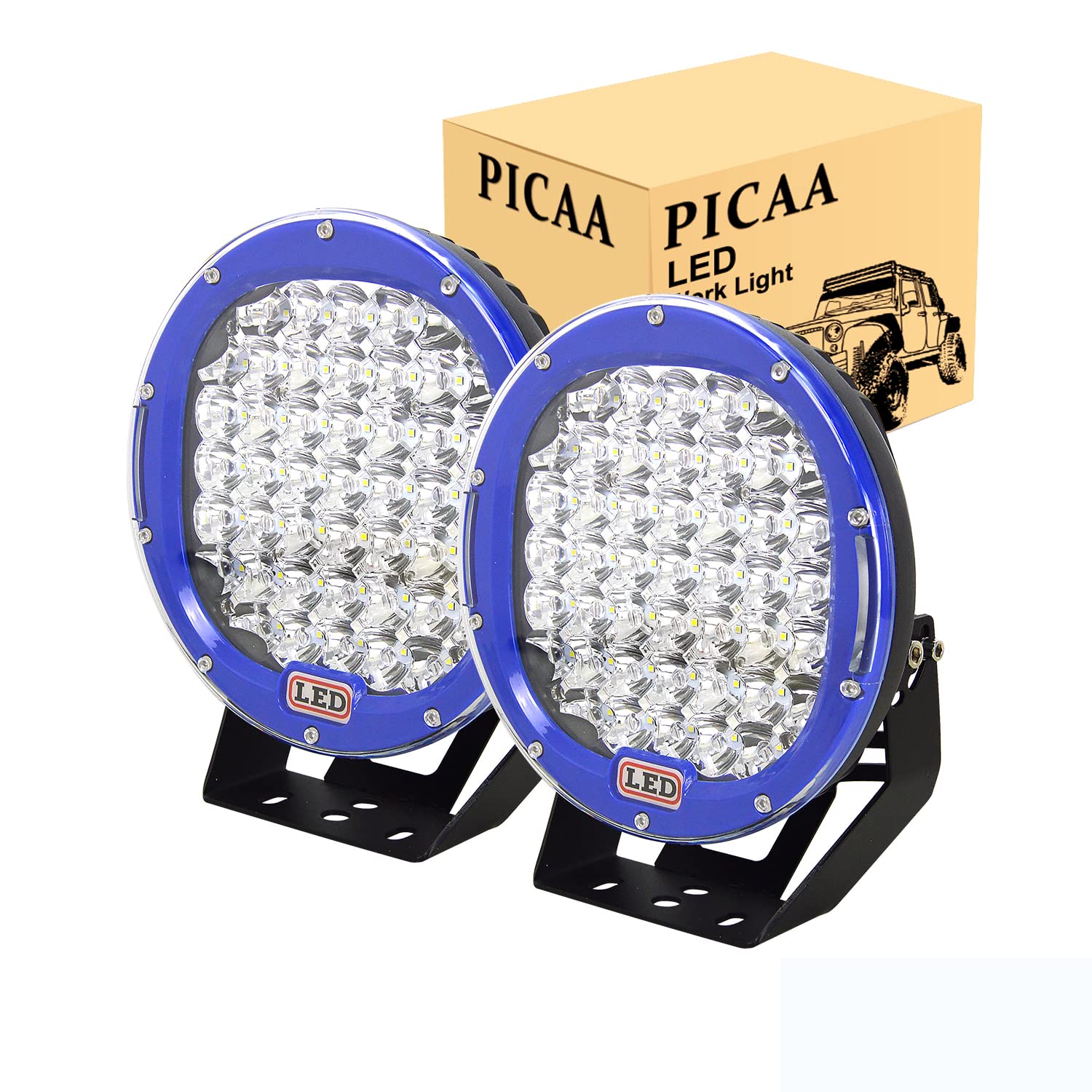 PICAA Reflektor roboczy LED, niebieski 225 W, 22500 lm, reflektor punktowy, wodoodporny, IP67, dodatkowe światła robocze LED, do motocykla, samochodu, traktora, ciężarówki, SUV-a, łodzi kempingowej