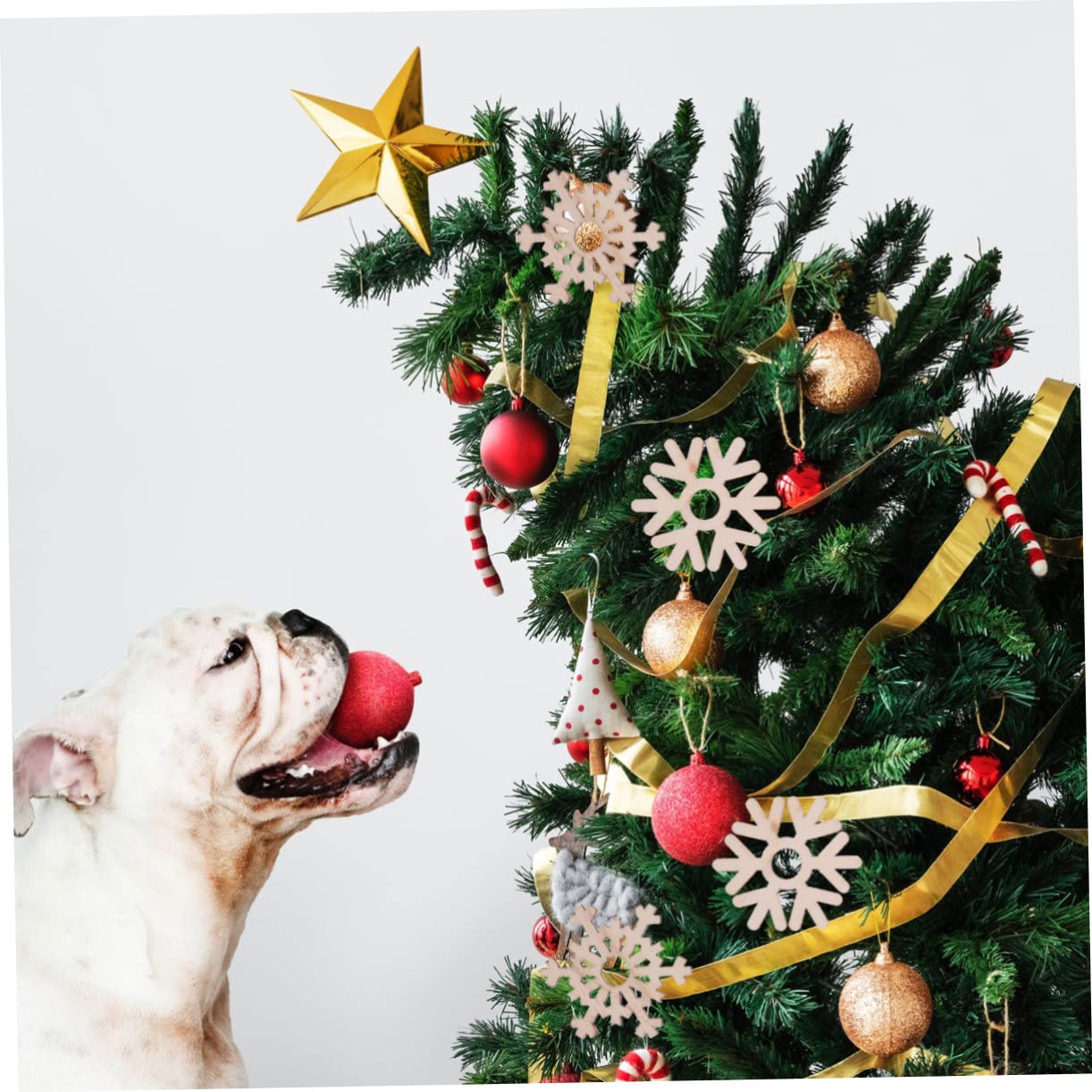 ABOOFAN Decorazioni Natalizie in Legno, 20 Pezzi con Corda di Juta da 35 Cm, Addobbi Delicati per Albero e Feste di Capodanno