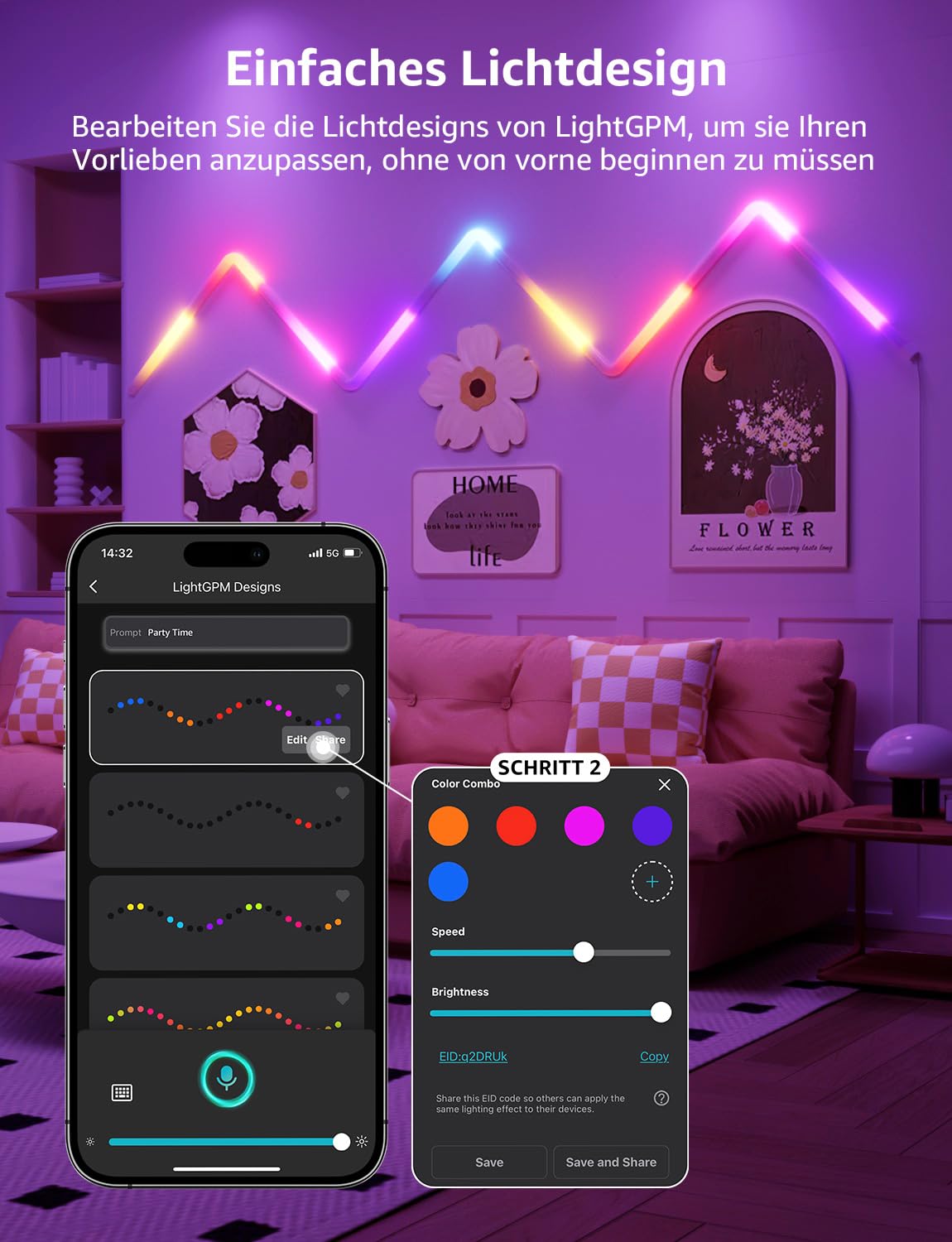 Lepro AI Glide Wall Light WL1, kompatibel mit Alexa&Google Assistant | Wandleuchte mit App-, Musik- und Sprachsteuerung, Personalisierter KI-Lichtdesigner für Gaming,Wand Deko, 8 Stück & 4 Ecke