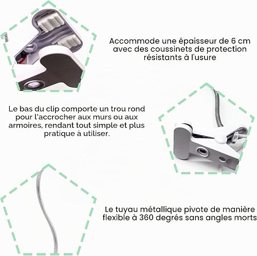 Lampe à Pince E27 avec Douille Standard, Interrupteur et Prise Européenne, Lampe Pince pour Lit, Lampe de Table LED Réglable avec Col de Cygne Flexible, comme Lampe de Chevet, Lecture, Bureau - 4