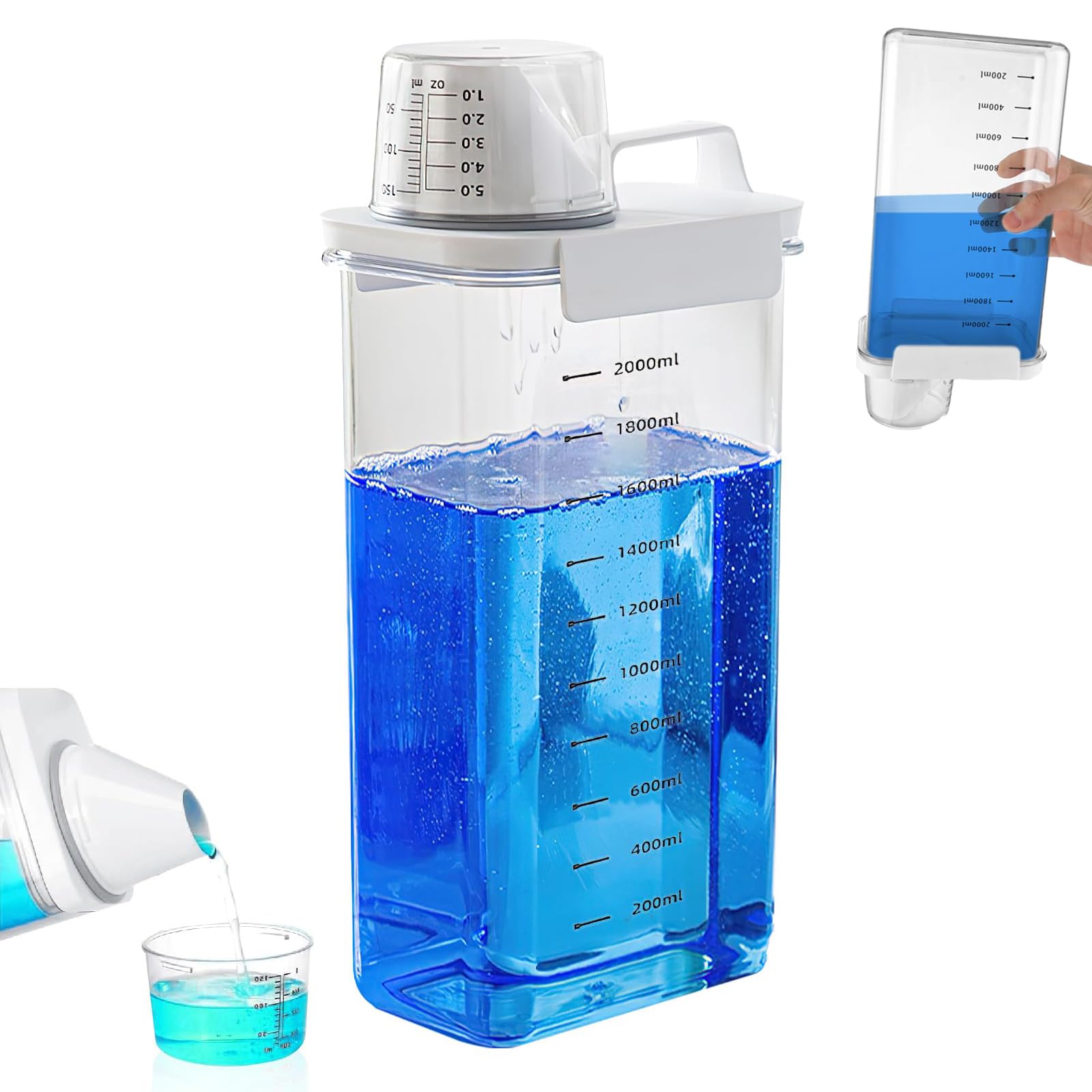 Distributeur Lessive 2300ml Avec Verre Doseur - Hermétique - Pour Poudre, Liquide, Céréales