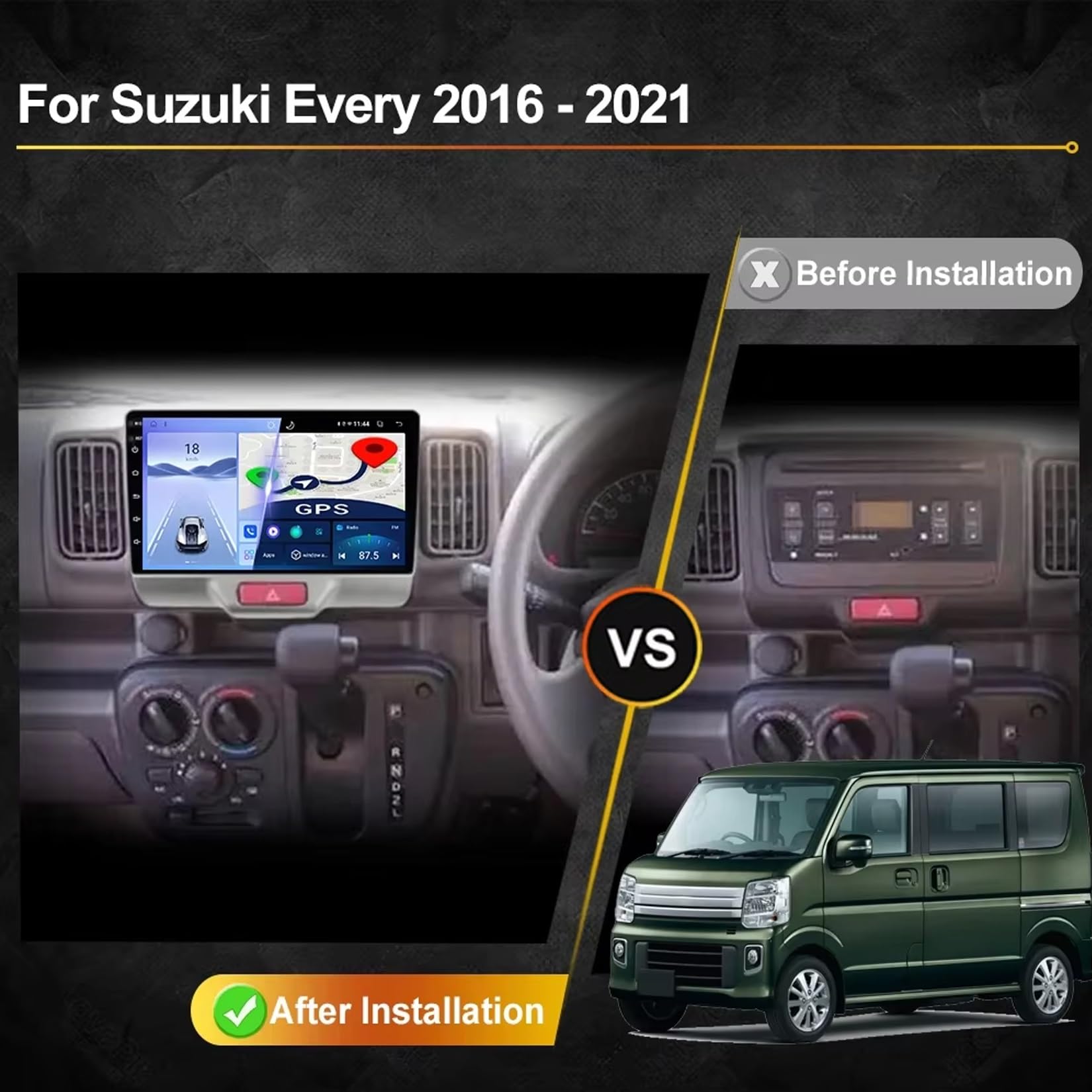 Wyświetlacz Carplay dla Suzuki Every 2016-2021 Z Kamerą Cofania, Mirror Link, Sterowaniem Głosowym I Radiem Fm, 4 Rdzeń 1G+16G