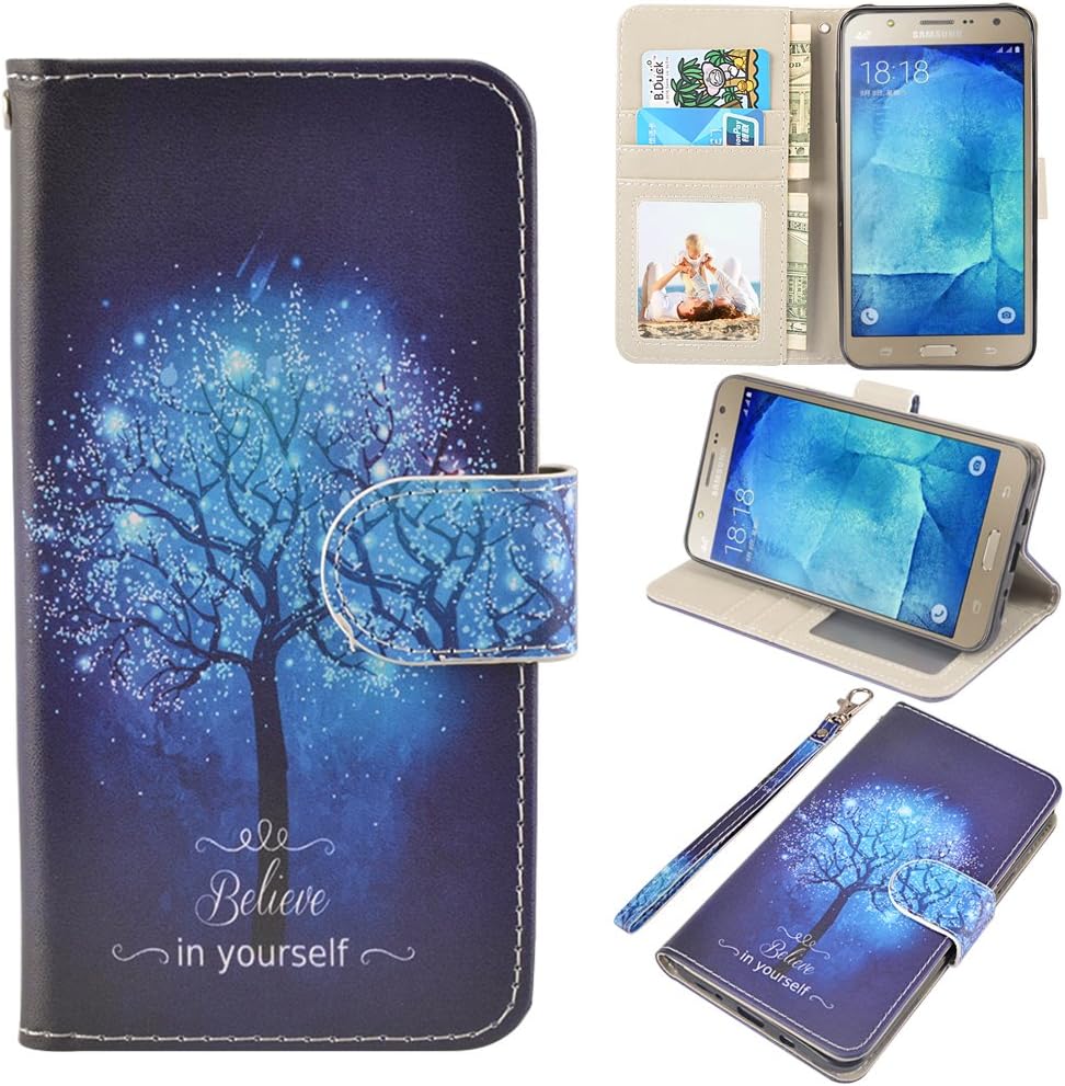 UrSpeedtekLive J7 Case, Galaxy J7 Wallet Case, Premium PU Leather Flip Wallet Case Cover w/Card Slots & Kickstand Compatible with Samsung Galaxy J7 2015 -Tree