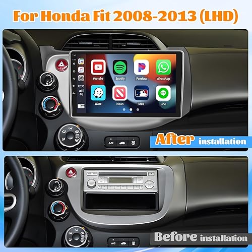 Miniatura 2 de Roinvou 2G+64G Radio de coche para Honda Fit 2008-2013 con Carplay inalámbricoAndroid Auto, 10.1 pulgadas Android 13 IPS pantalla táctil estéreo de